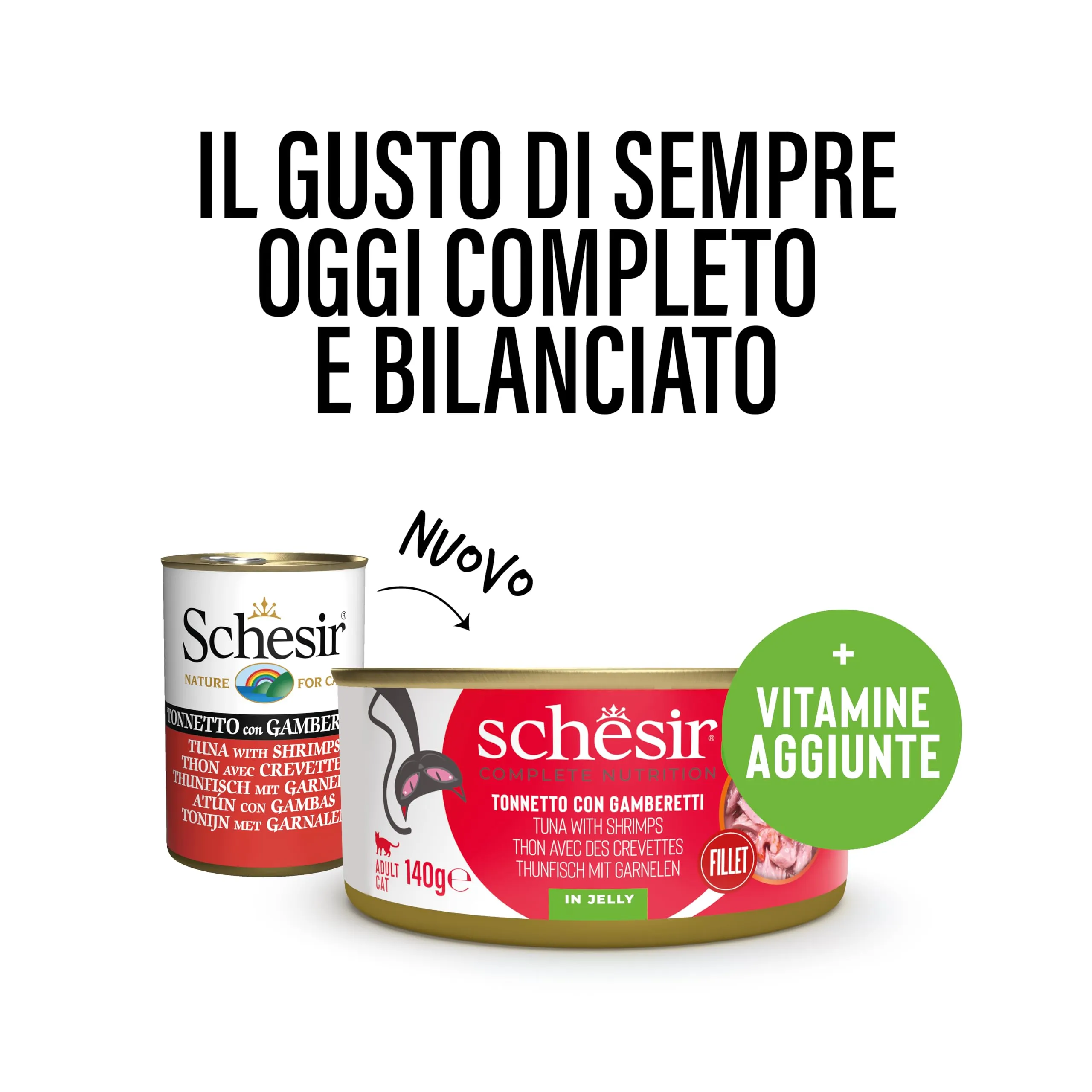 Schesir, Tonnetto con Gamberetti in Gelatina, Alimento Umido Completo per Gatti, in Lattina, con Vitamine Aggiunte, 100% filetti naturali, Cruelty-Free, 140g - immagine 2