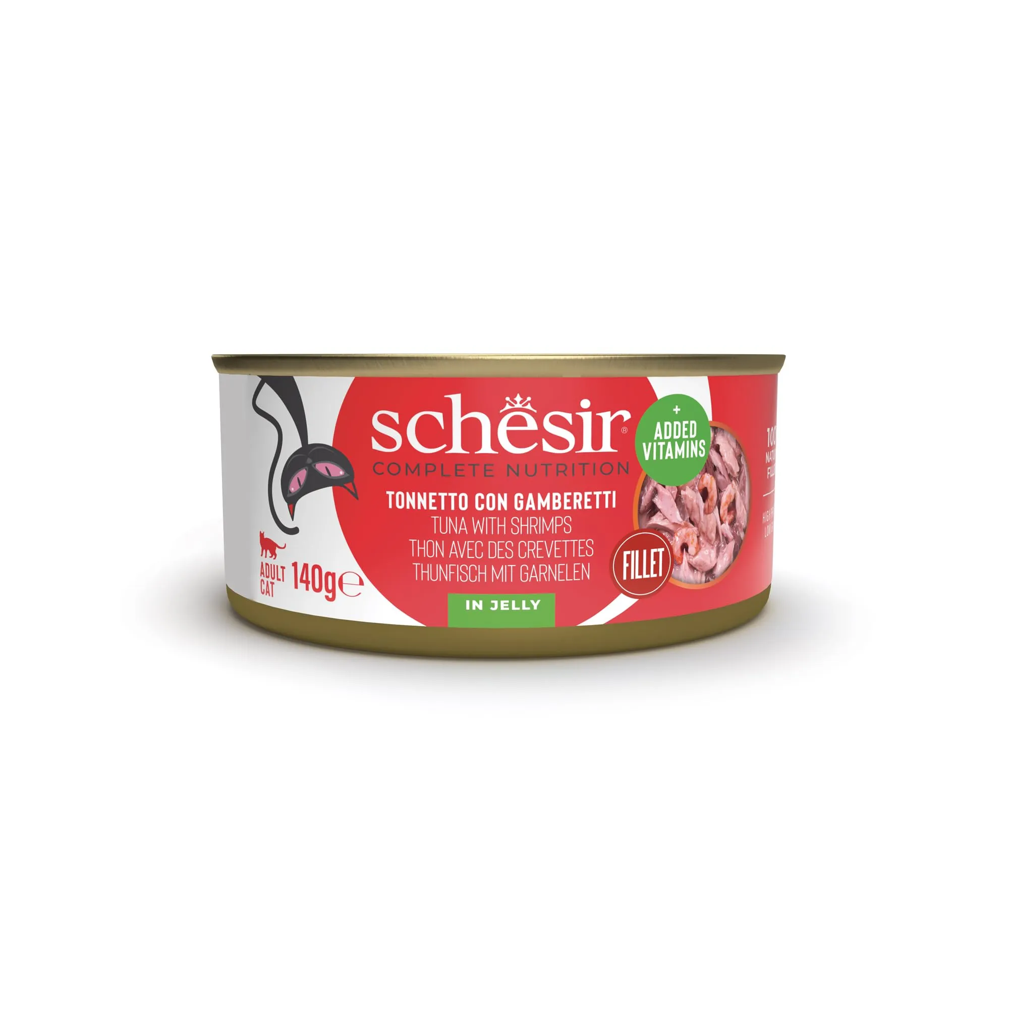 Schesir, Tonnetto con Gamberetti in Gelatina, Alimento Umido Completo per Gatti, in Lattina, con Vitamine Aggiunte, 100% filetti naturali, Cruelty-Free, 140g - immagine 3