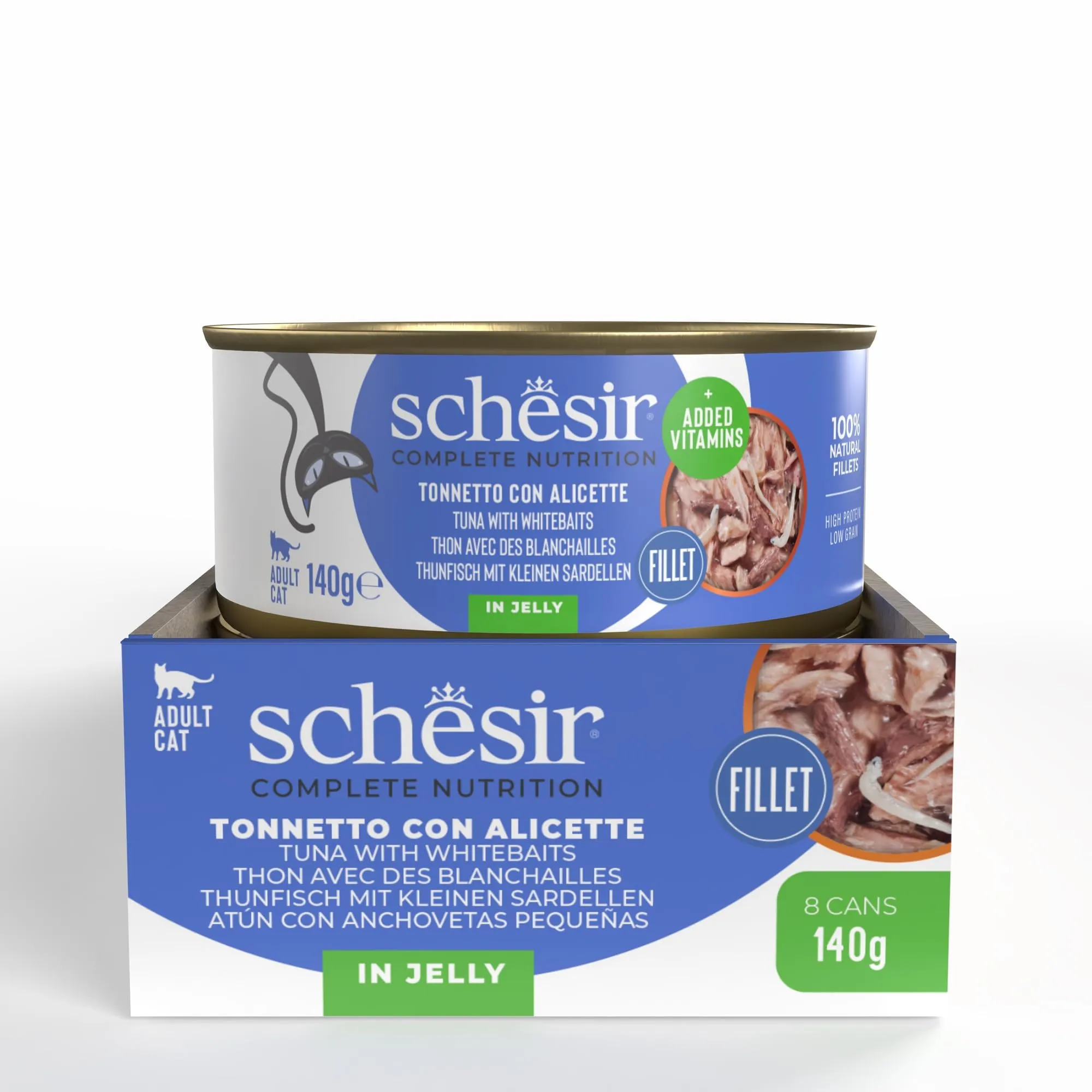 Schesir, Tonnetto con Alicette in Gelatina, Cibo Umido Completo per Gatti, Con Vitamine Aggiunte, 100% Naturale, Cruelty-Free, 8 x 140g - immagine 4