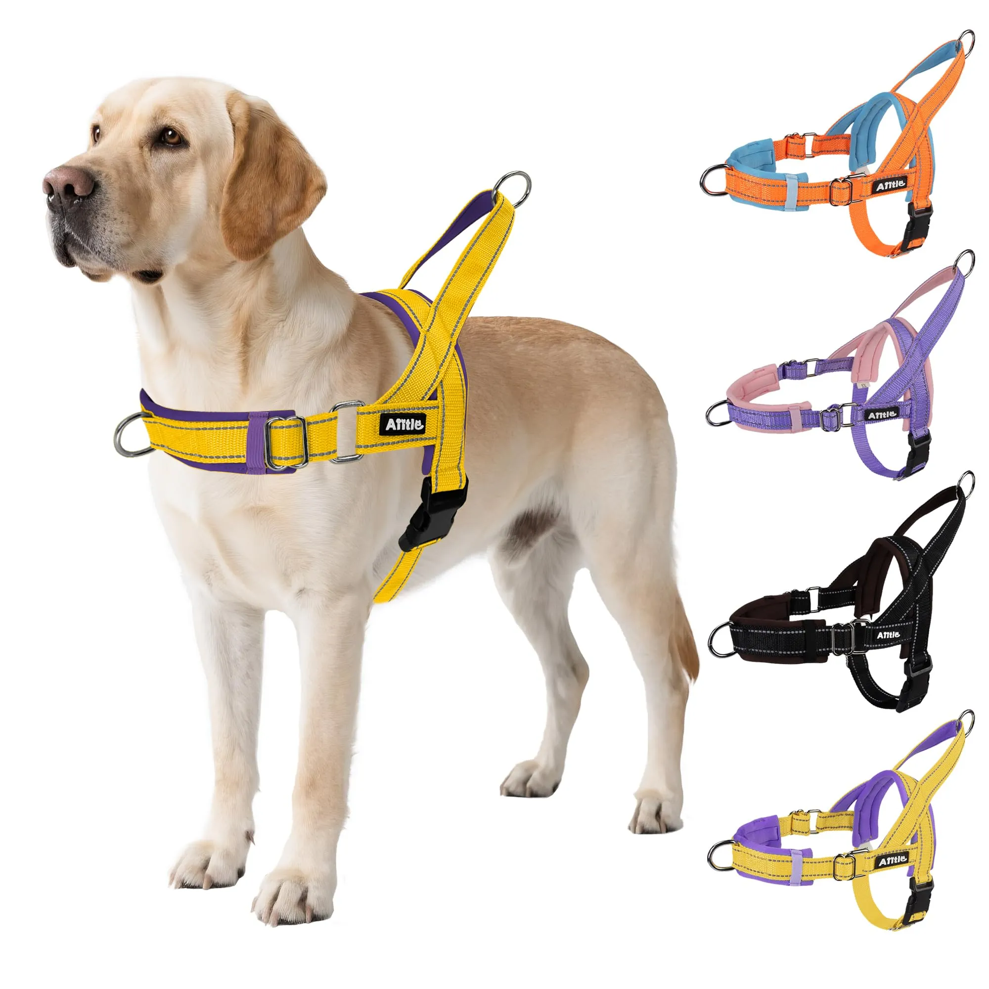 AIITLE Pettorina tattica anti-fuga migliorata per cani, regolabile su collo e petto, anti-tiro con impugnatura morbida imbottita, facile da addestrare per cani di taglia extra large Giallo-Viola XL - immagine 1
