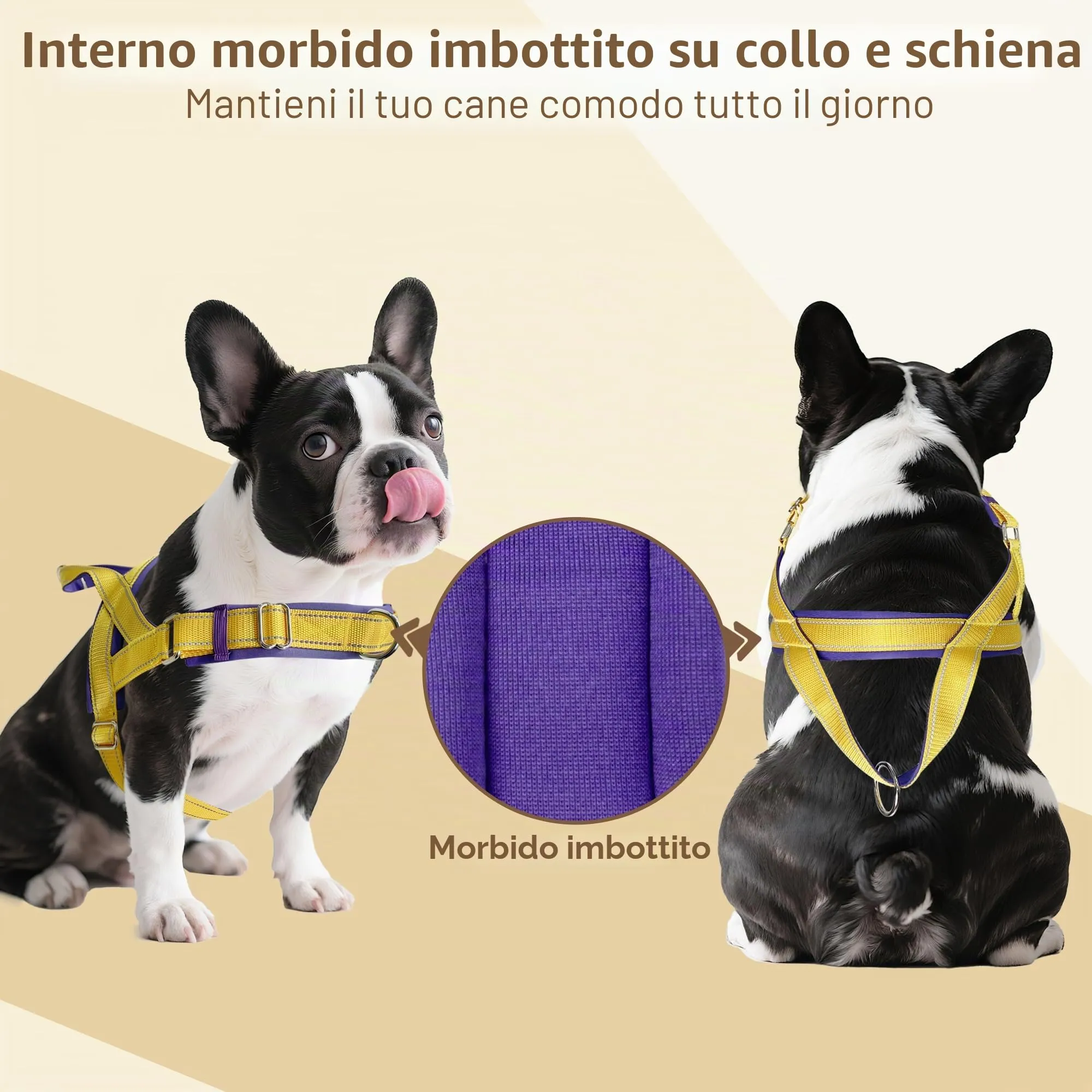 AIITLE Pettorina tattica anti-fuga migliorata per cani, regolabile su collo e petto, anti-tiro con impugnatura morbida imbottita, facile da addestrare per cani di taglia extra large Giallo-Viola XL - immagine 9
