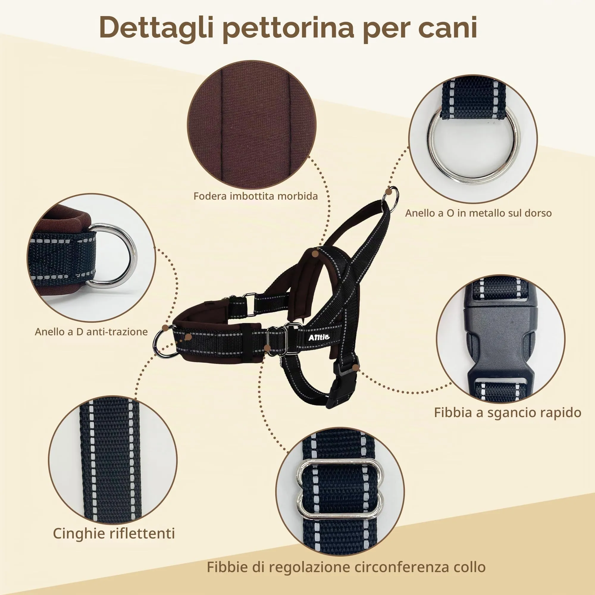 AIITLE Pettorina tattica anti-fuga migliorata per cani, regolabile su collo e petto, anti-tiro con impugnatura morbida imbottita, facile da addestrare per cani di taglia extra large Nero-Marrone XL - immagine 8