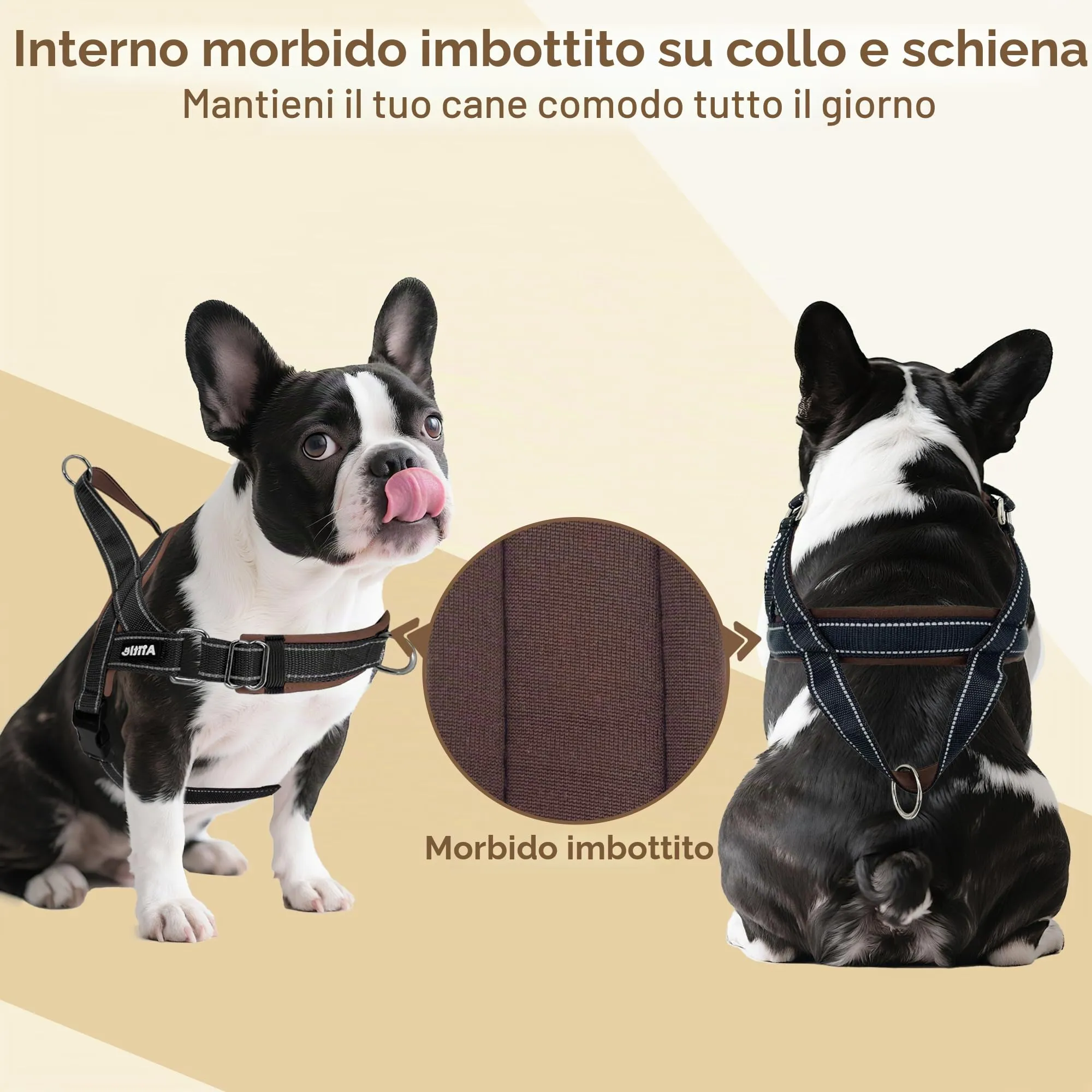 AIITLE Pettorina tattica anti-fuga migliorata per cani, regolabile su collo e petto, anti-tiro con impugnatura morbida imbottita, facile da addestrare per cani di taglia extra large Nero-Marrone XL - immagine 9