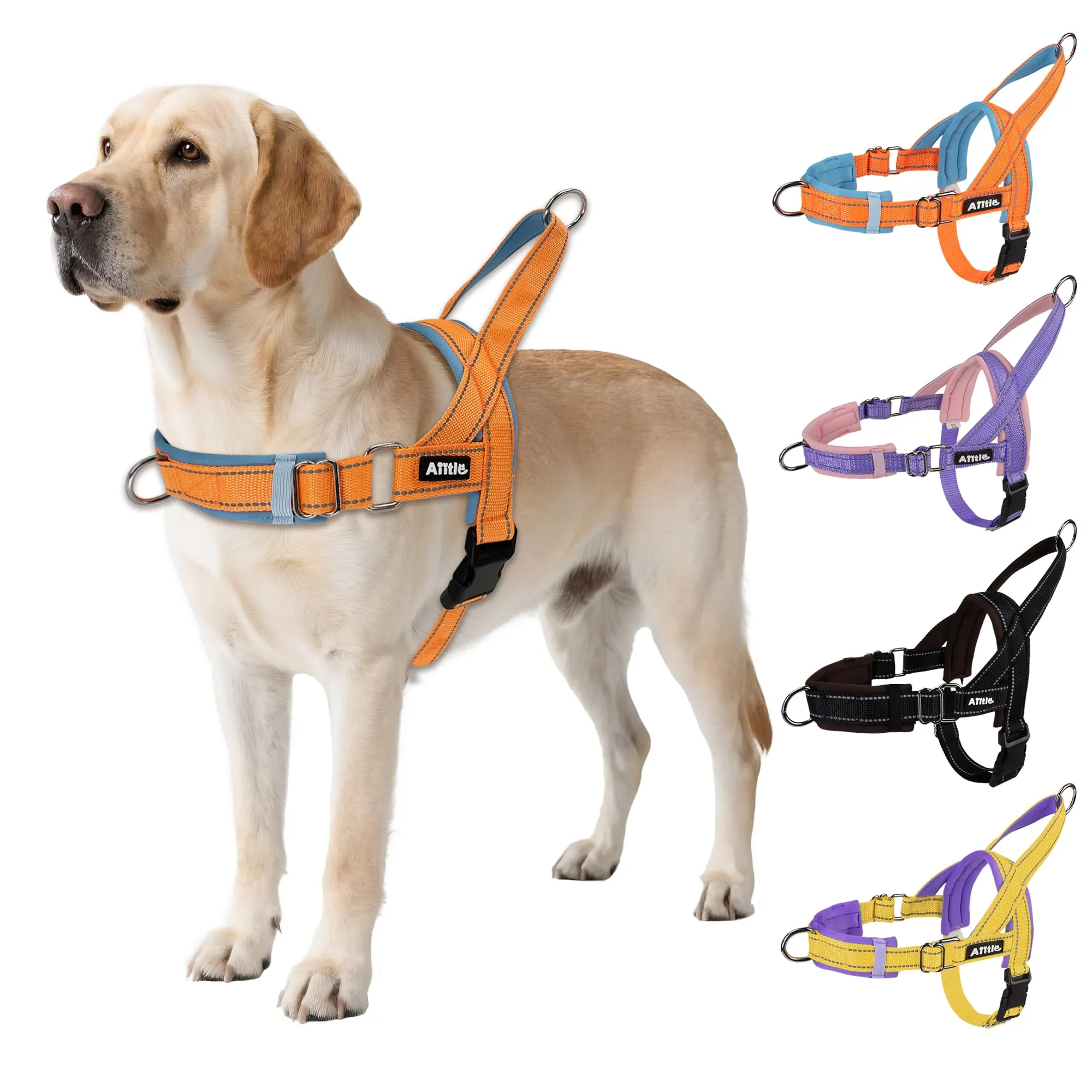 AIITLE Pettorina tattica anti-fuga migliorata per cani, regolabile su collo e petto, anti-tiro con impugnatura morbida imbottita, facile da usare per cani di grossa taglia Arancione-Blu L - immagine 1