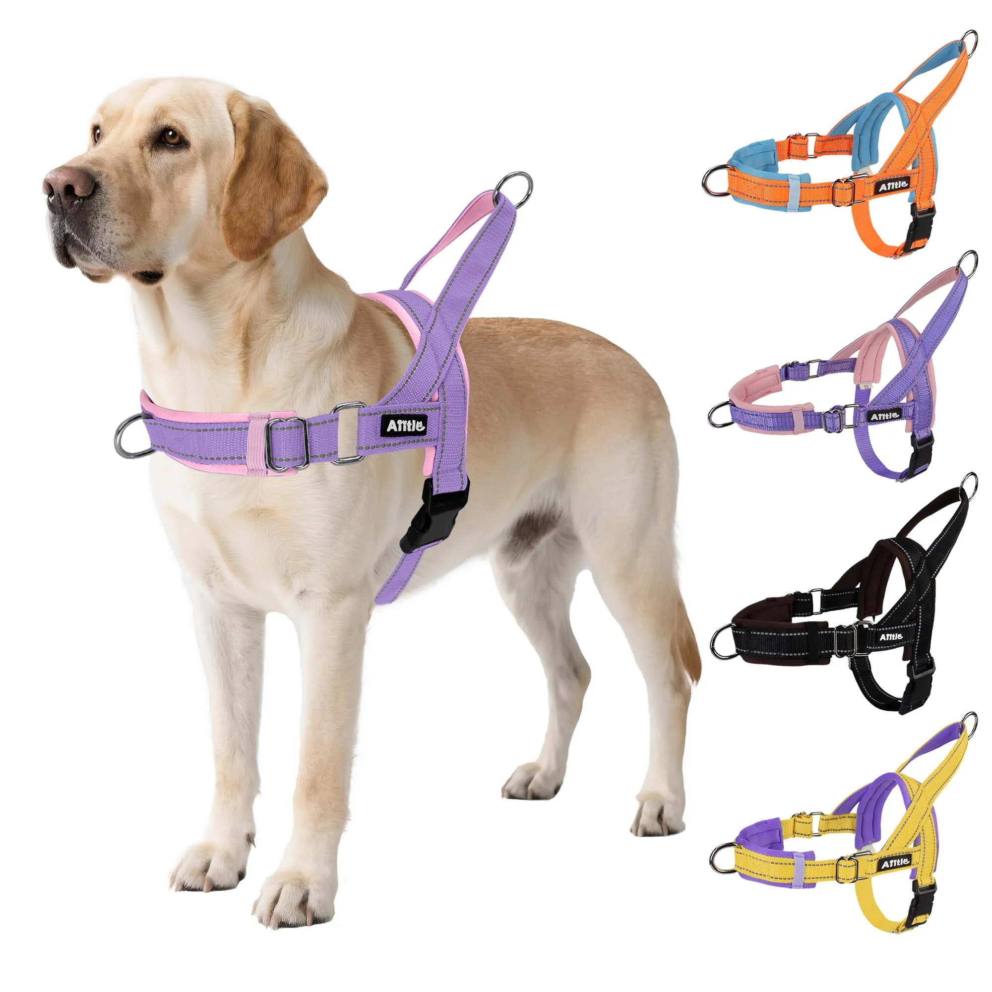 AIITLE Pettorina tattica anti-fuga migliorata per cani, regolabile su collo e petto, anti-tiro con impugnatura morbida imbottita, facile da addestrare per cani di taglia extra large Viola-Rosa XL - immagine 1