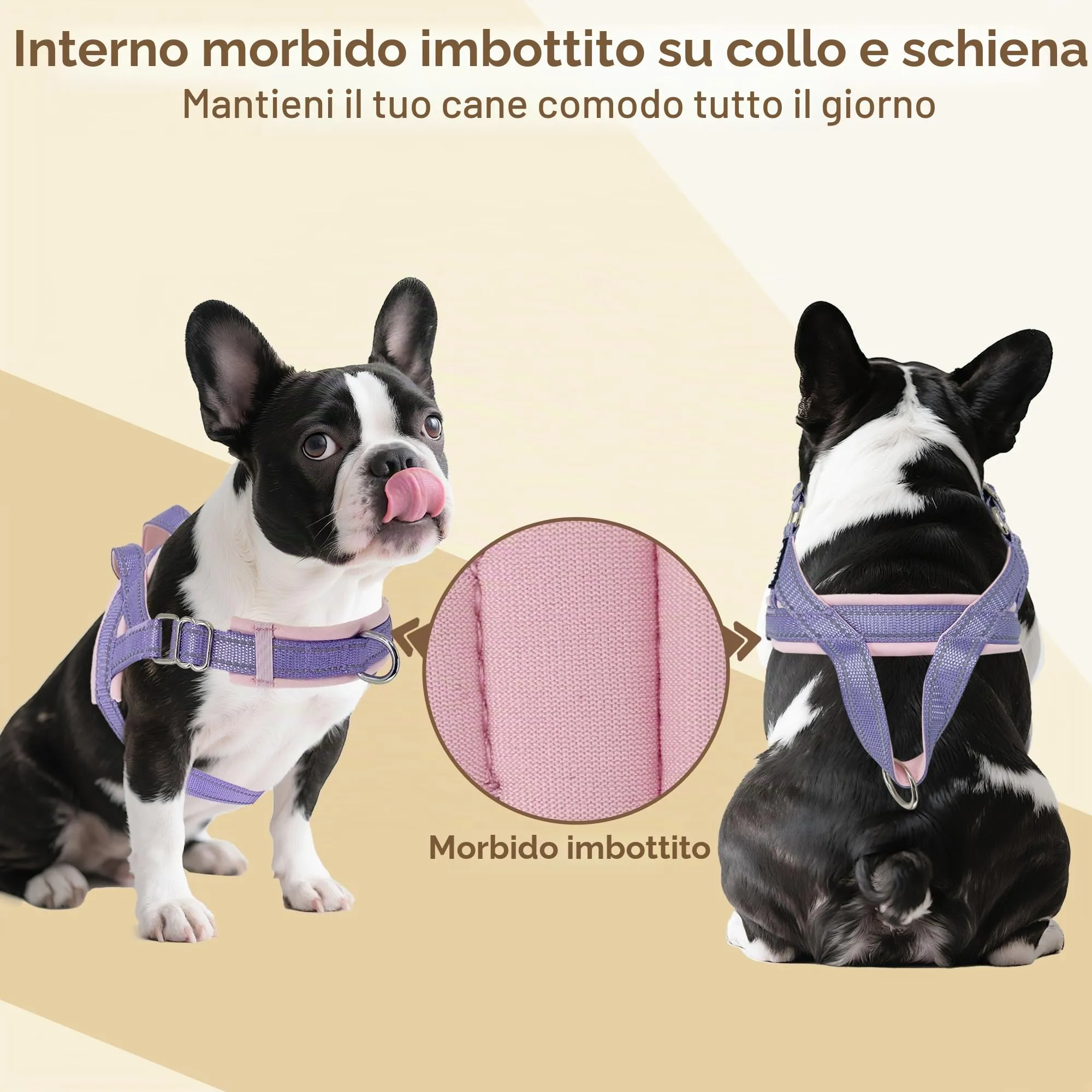 AIITLE Pettorina anti-tiro migliorata con impugnatura morbida imbottita, imbracatura per cuccioli con strisce riflettenti, per cani di piccola taglia Viola-Rosa XXS - immagine 7