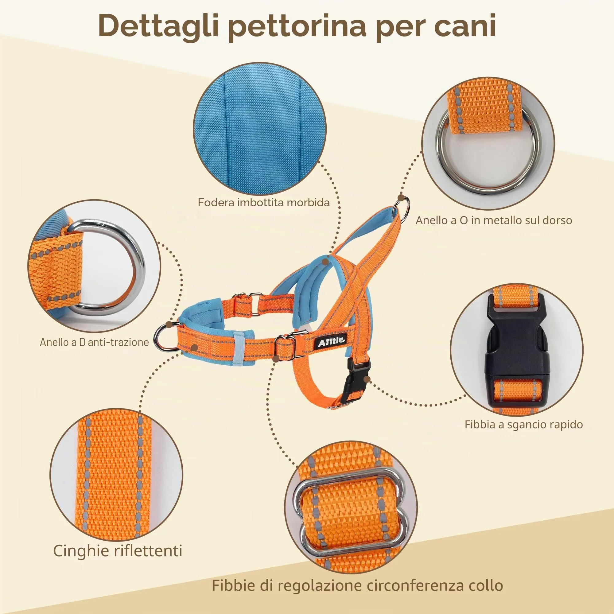AIITLE Pettorina anti-tiro migliorata con impugnatura morbida imbottita, imbracatura per cuccioli con strisce riflettenti, per cani di piccola taglia Arancione-Blu XXS - immagine 6