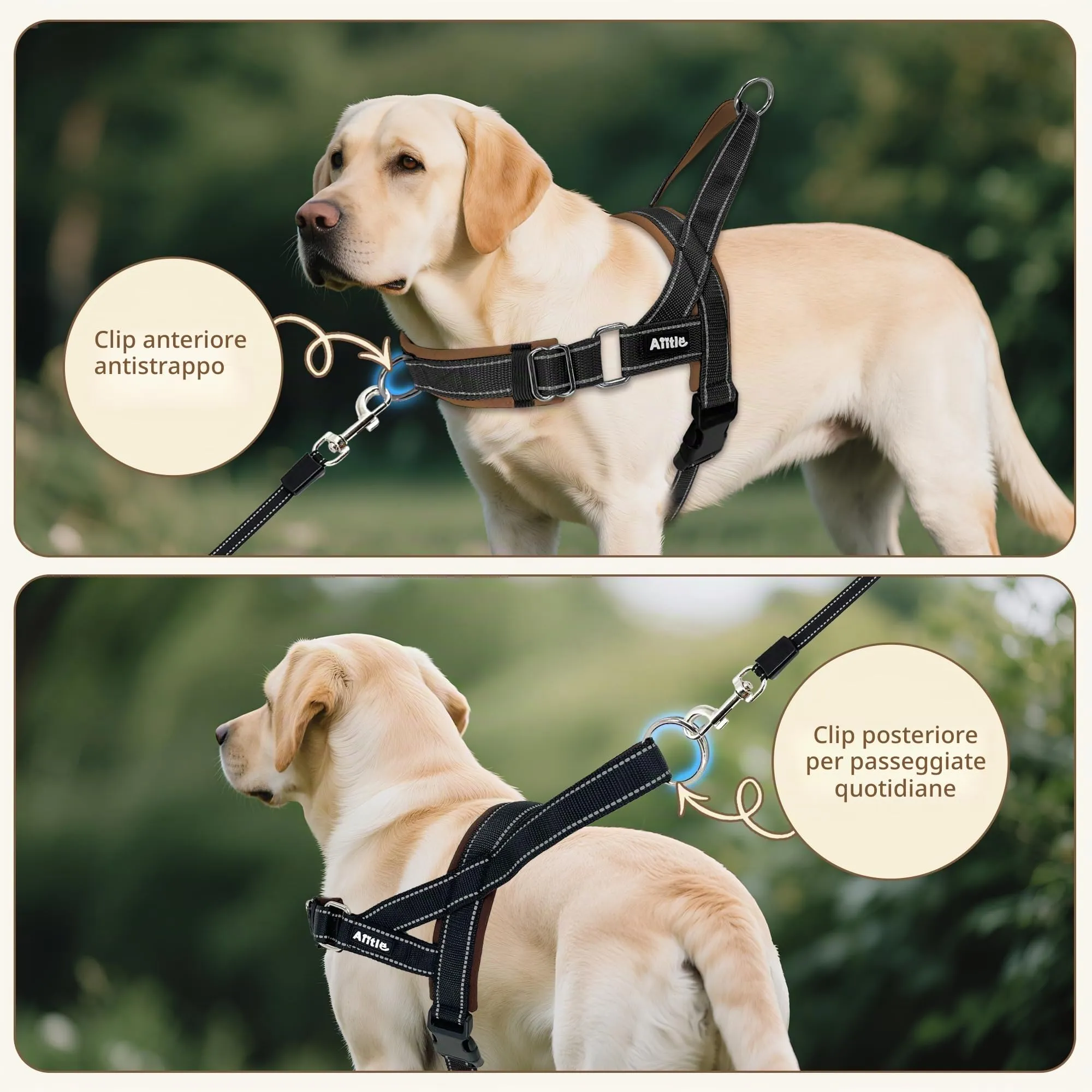 AIITLE Pettorina anti-tiro migliorata con impugnatura morbida imbottita, imbracatura per cuccioli con strisce riflettenti, per cani di piccola taglia Nero-Marrone XXS - immagine 2