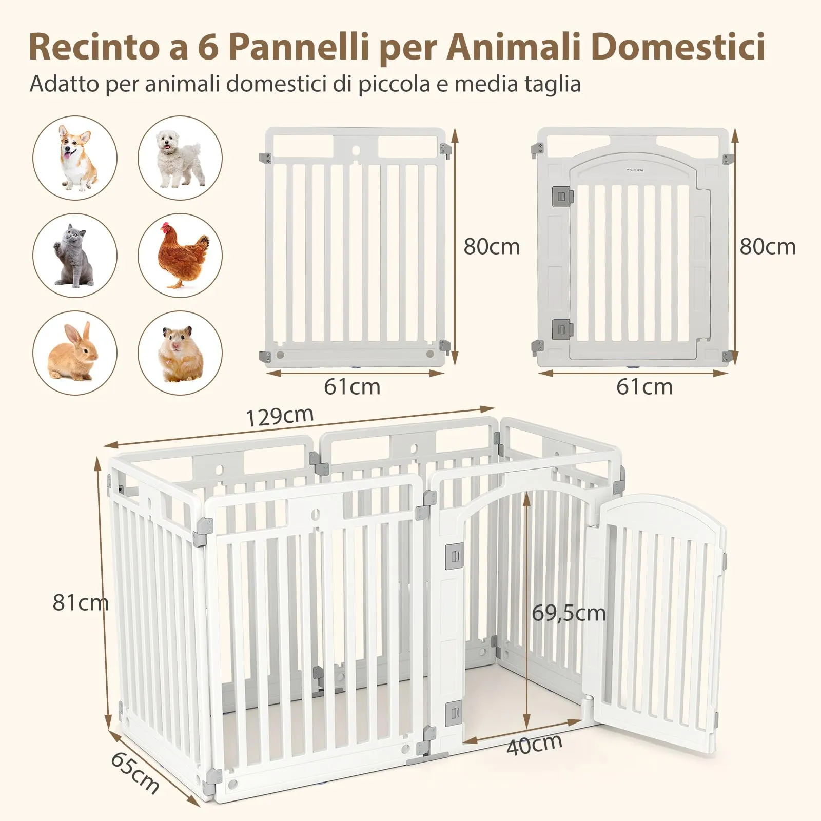 COSTWAY Recinto Pieghevole e Portatile per Cani a 6 Pannelli - immagine 3