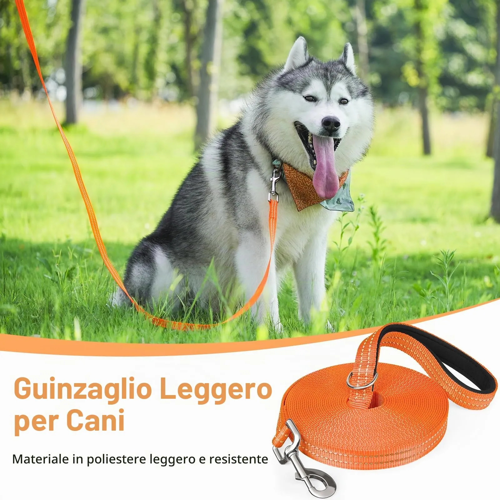 X XBEN Guinzaglio Addestramento per Cani, 3M Lunghina Leggera per Cane, Con Impugnatura Comfort e Fibbia a D, per Tutti i Cani, ideale per Addestramento di Rchiamo, Parchi, Escursioni e Campeggio - immagine 2