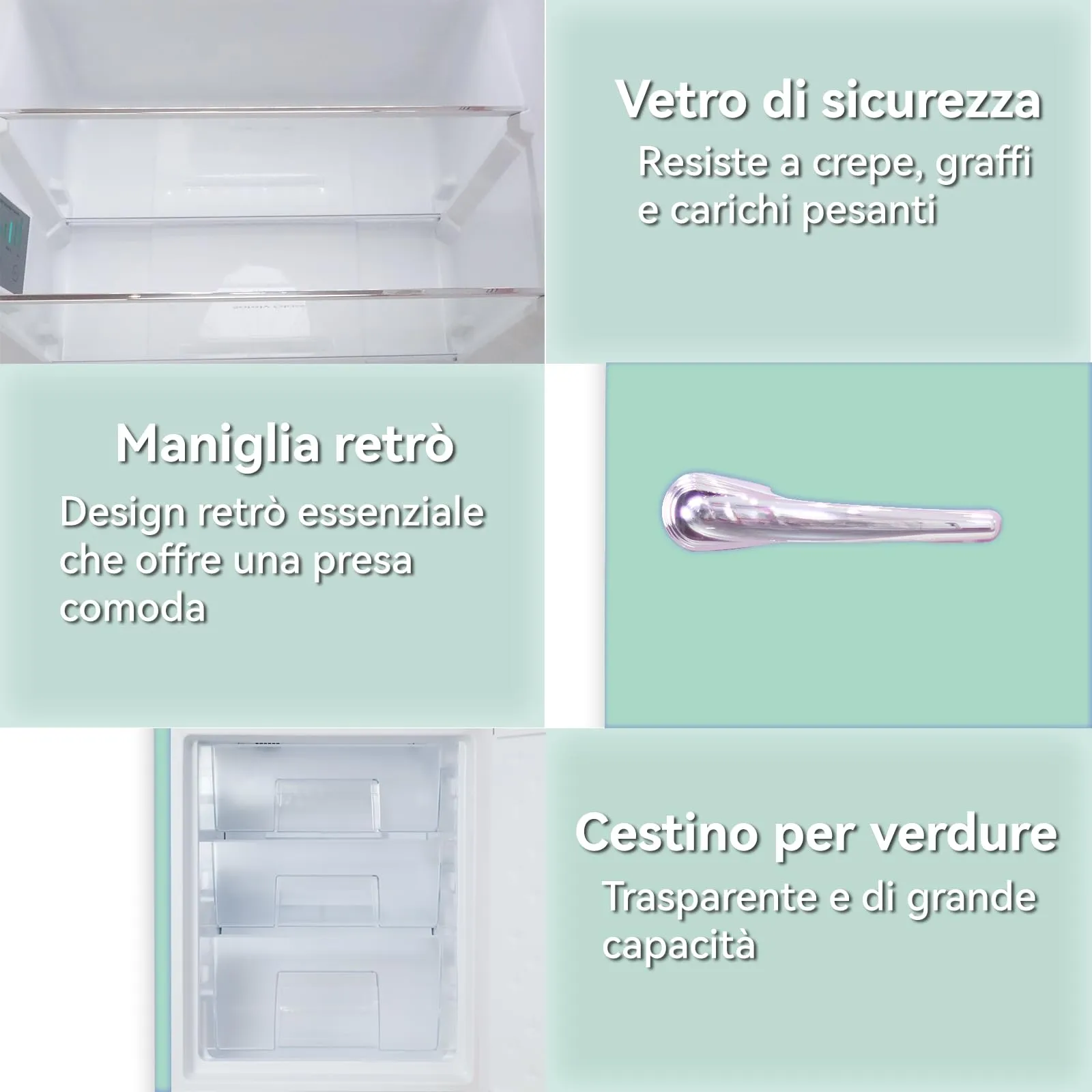 magictec Frigorifero in stile retrò con congelatore | 179 cm | 236 litri (168 l/68 l) | Total No Frost | Combinazione frigorifero-congelatore | Comandi elettronici | Allarme porta | Verde matcha - immagine 2