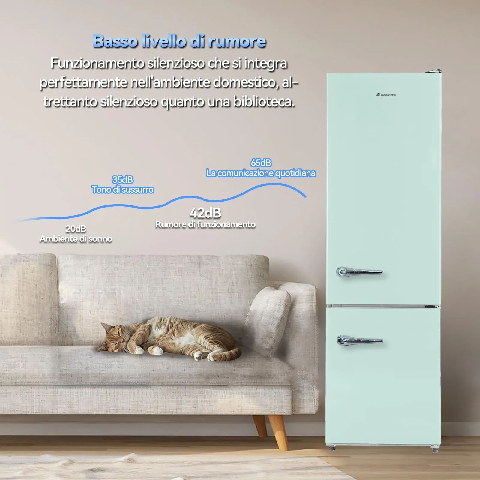 magictec Frigorifero in stile retrò con congelatore | 179 cm | 236 litri (168 l/68 l) | Total No Frost | Combinazione frigorifero-congelatore | Comandi elettronici | Allarme porta | Verde matcha - immagine 8