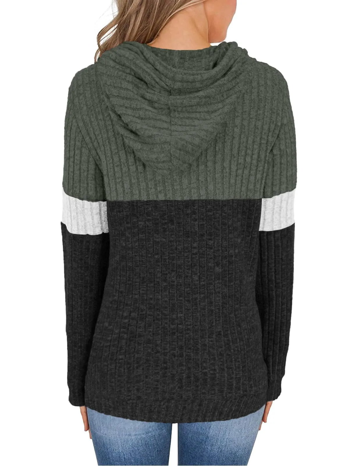 DUOEASE Maglia Donna Manica Lunga Elegant con Cappuccio Casual Felpe Donna Autunno Invernale Top（Verde-Bianco-Grigio L） - immagine 4