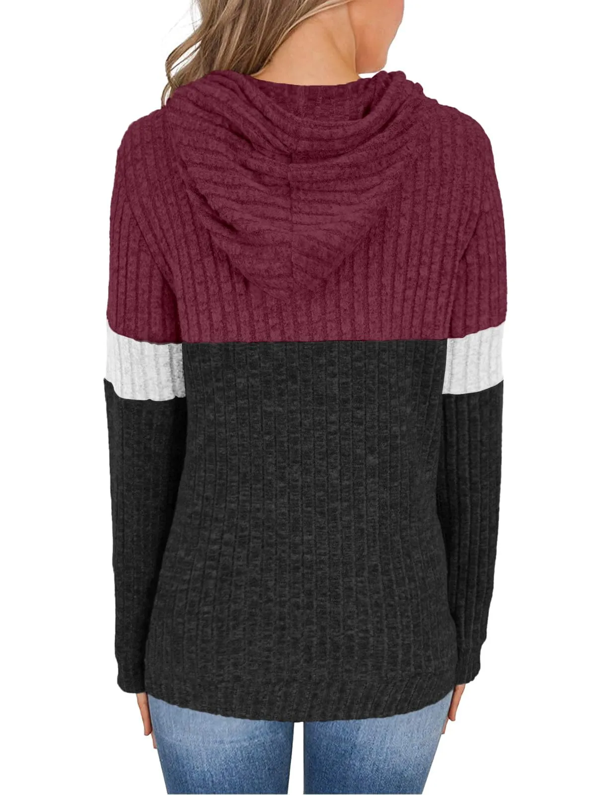 DUOEASE Maglia Donna Manica Lunga Elegant con Cappuccio Casual Felpe Donna Autunno Invernale Top(Rosso-Bianco-Grigio XL) - immagine 4