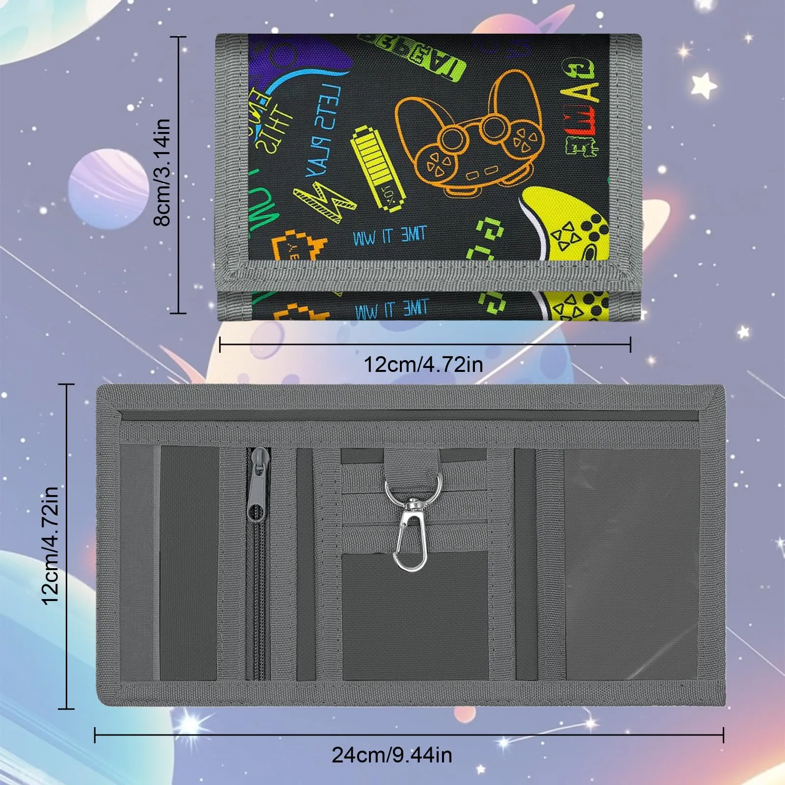 Aucuu Portafogli per Bambini, Portafoglio con Motivo Console di gioco, Portamonete Bambino con Cinghie, Portafoglio a Tre Ante da Bambini, per Ragazzi Ragazze - immagine 2