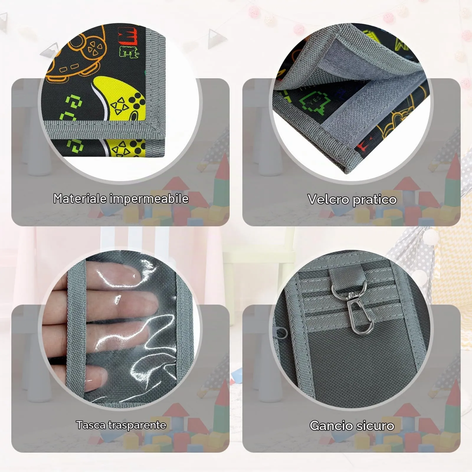 Aucuu Portafogli per Bambini, Portafoglio con Motivo Console di gioco, Portamonete Bambino con Cinghie, Portafoglio a Tre Ante da Bambini, per Ragazzi Ragazze - immagine 3