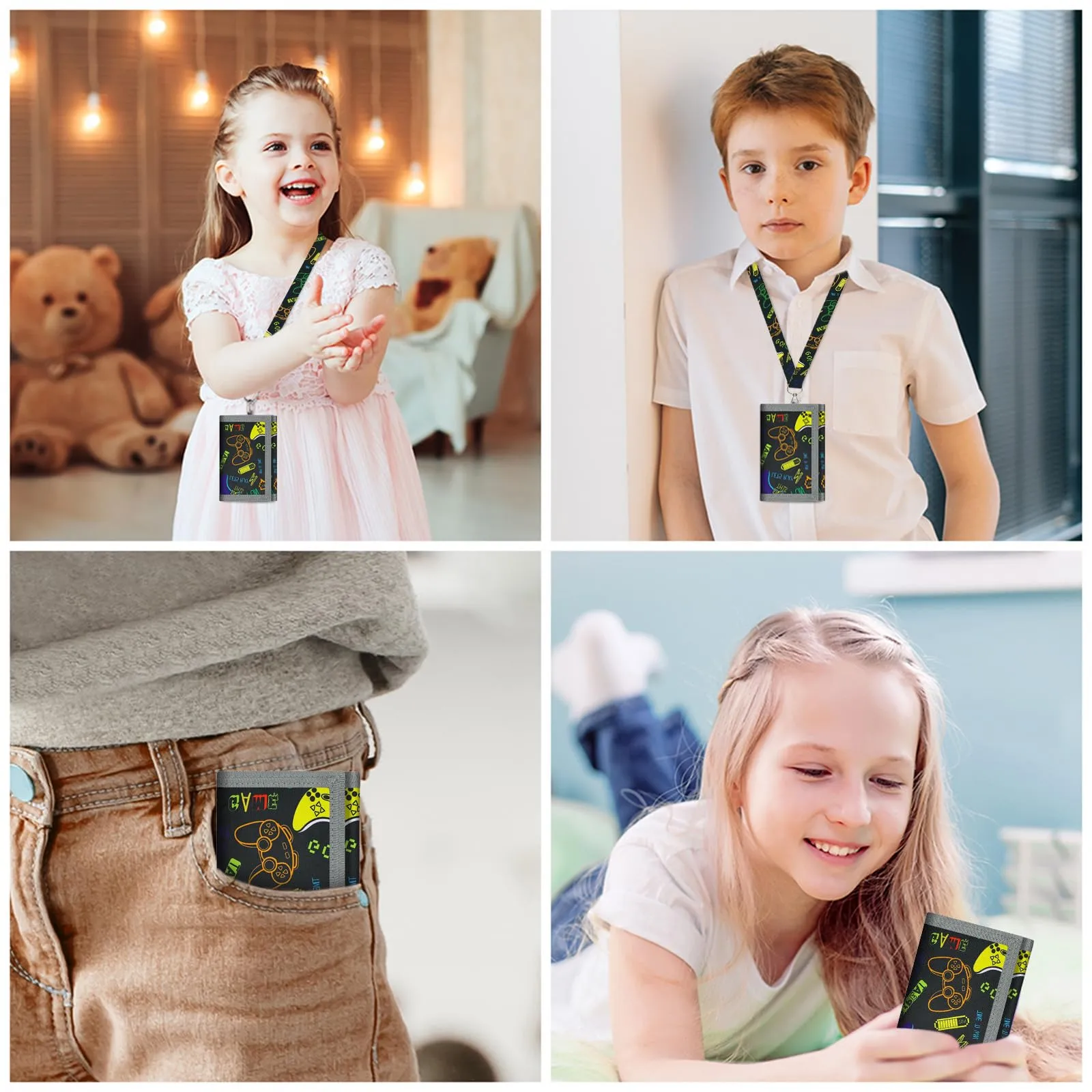 Aucuu Portafogli per Bambini, Portafoglio con Motivo Console di gioco, Portamonete Bambino con Cinghie, Portafoglio a Tre Ante da Bambini, per Ragazzi Ragazze - immagine 5