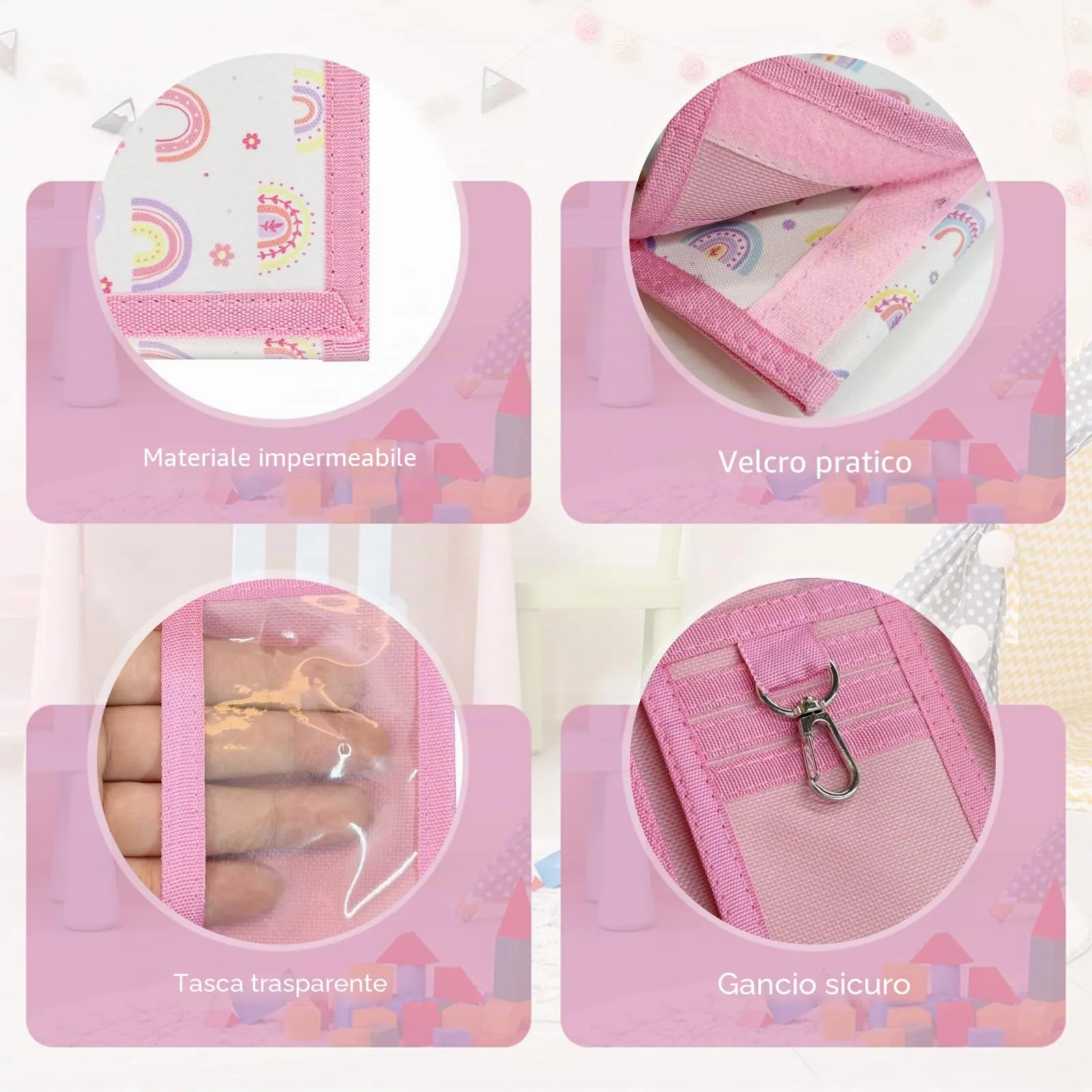 Aucuu Portafogli per Bambini, Portafoglio con Motivo Arcobaleno, Portamonete Bambino con Cinghie, Portafoglio a Tre Ante da Bambini, per Ragazzi Ragazze - immagine 3