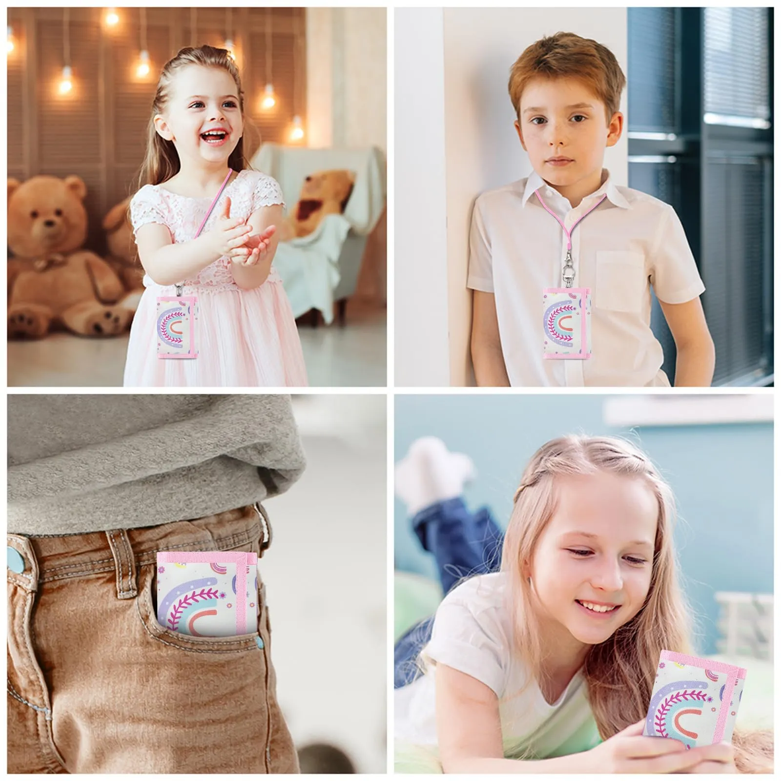 Aucuu Portafogli per Bambini, Portafoglio con Motivo Arcobaleno, Portamonete Bambino con Cinghie e Arcobaleno Portachiavi, Portafoglio a Tre Ante da Bambini, per Ragazzi Ragazze - immagine 5