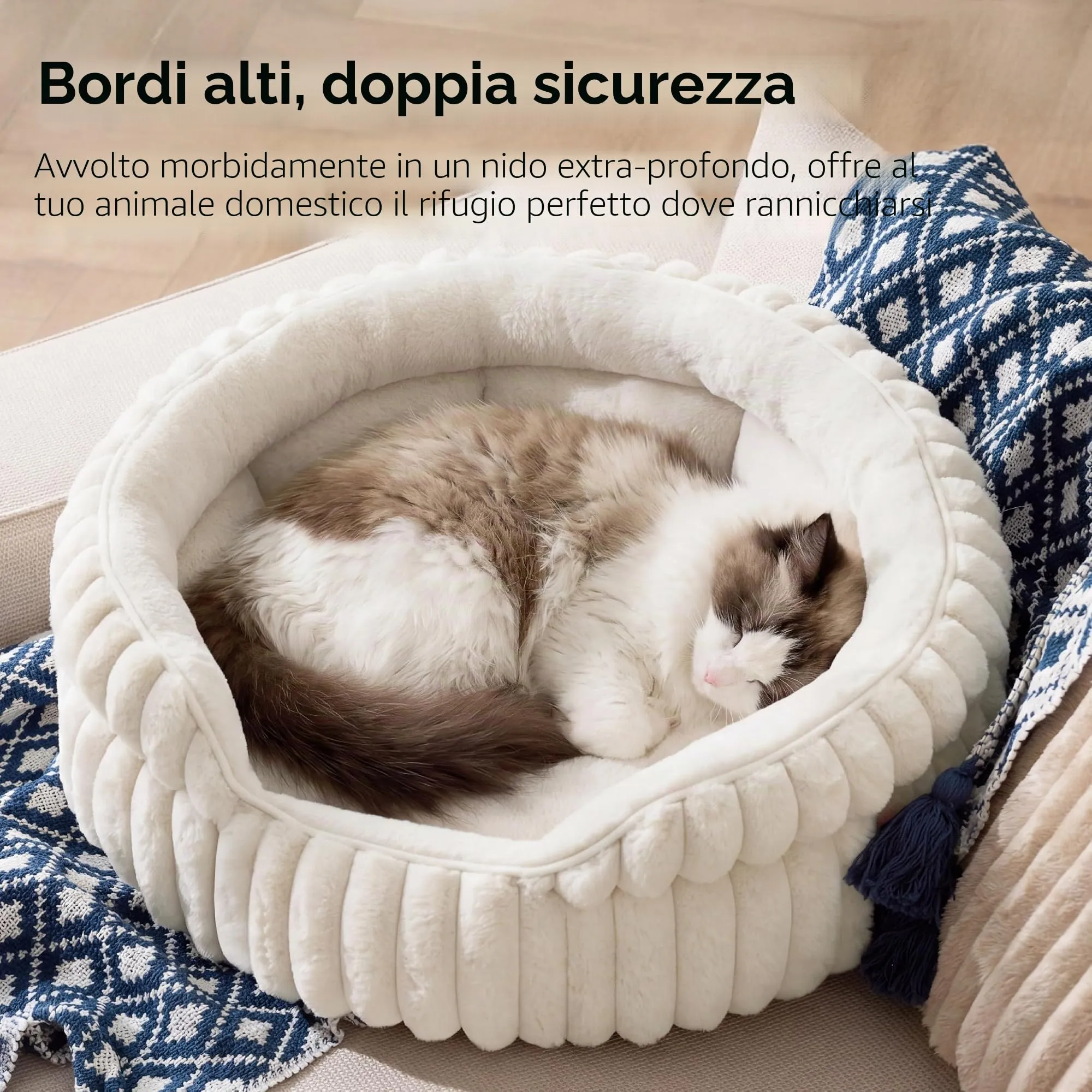 Bedsure Cuccia Gattino Cucciolo Lavabile Velluto a Coste Pile, 58x58cm - immagine 2