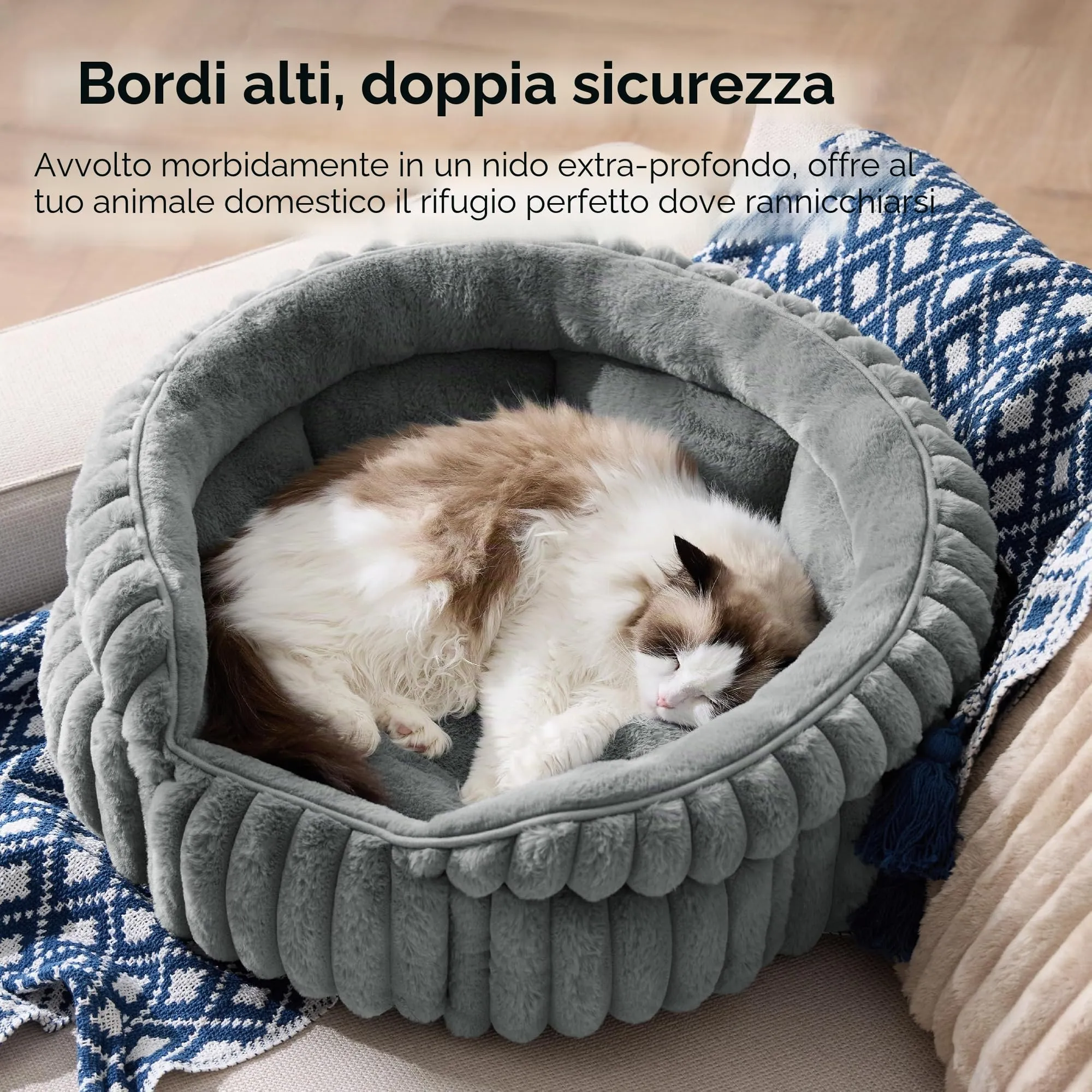 Bedsure Cuccia Gattino Cucciolo Lavabile Velluto a Coste Pile, 58x58cm - immagine 2