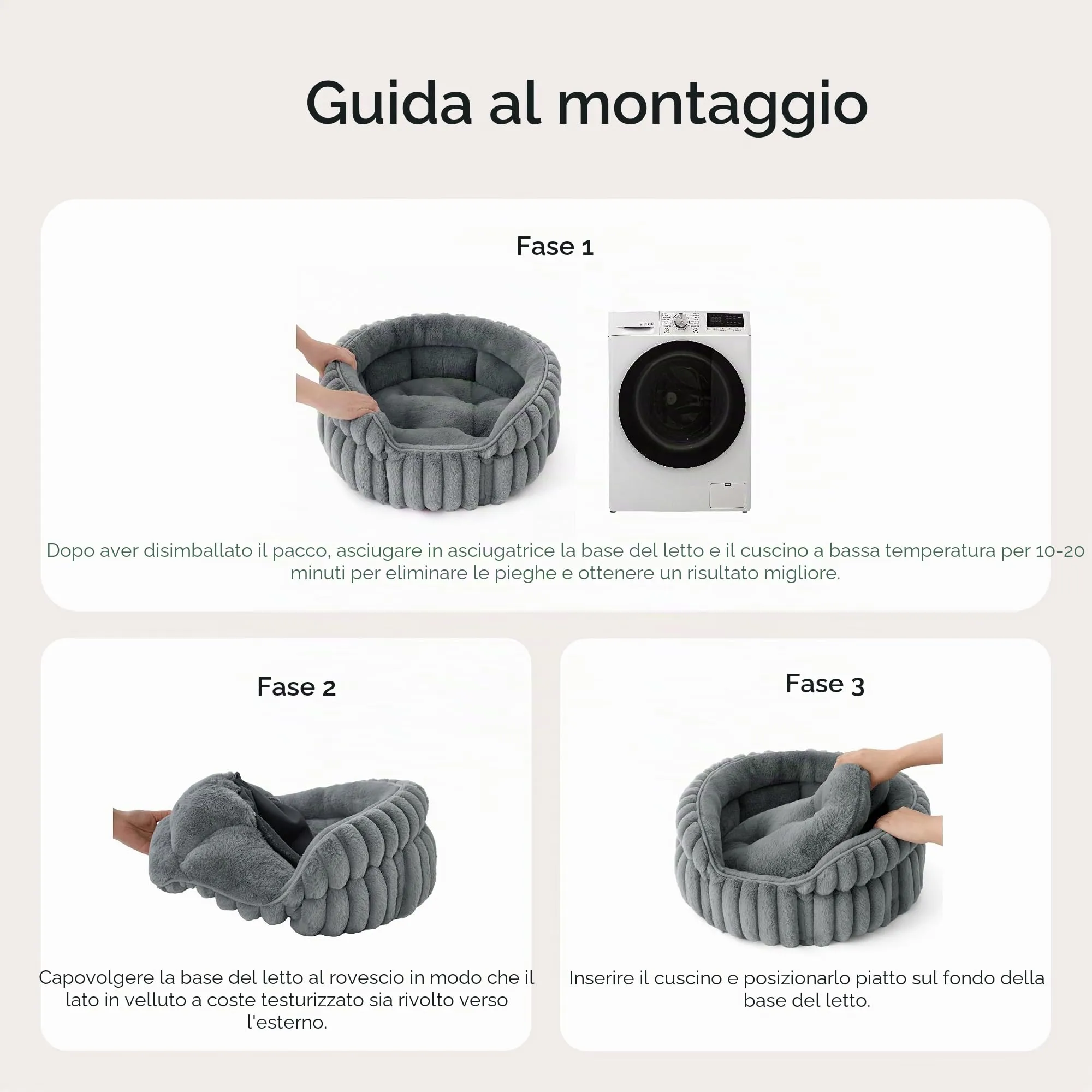 Bedsure Cuccia Cagnolino Cucciolo Lavabile Velluto a Coste Pile, 66x66cm - immagine 6