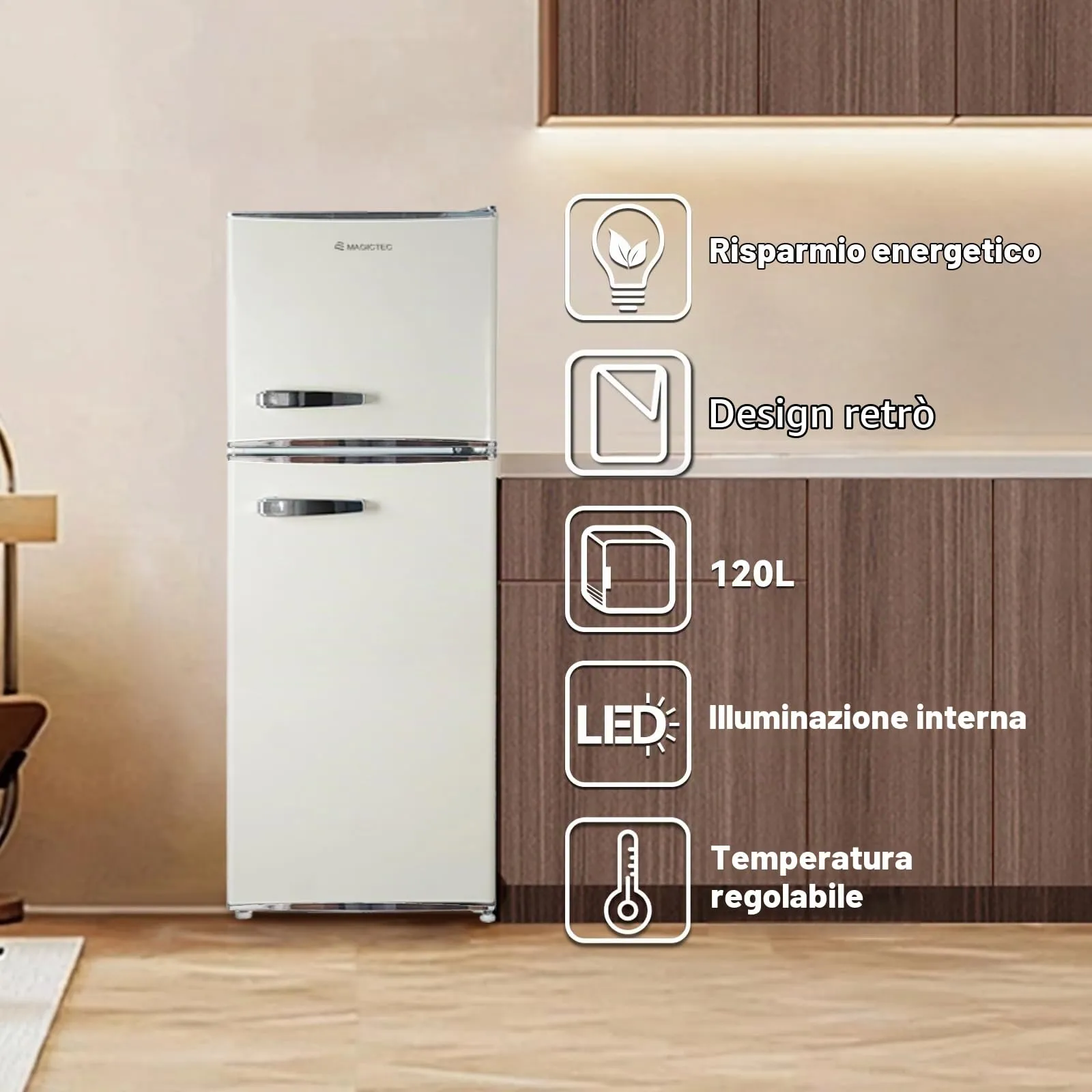 magictec Frigorifero Retro con Congelatore 120L | Low Frost | Stile Vintage - immagine 9
