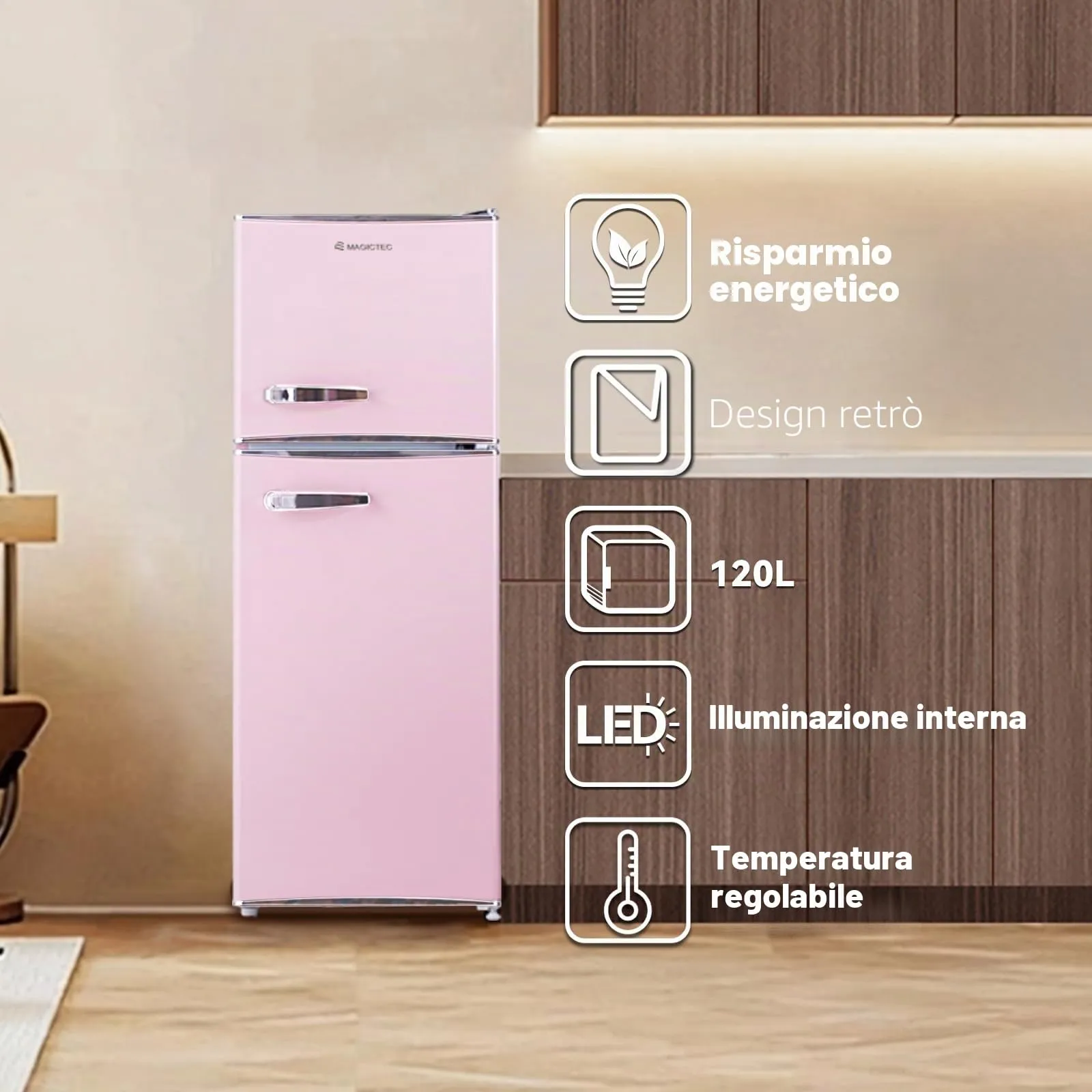magictec Frigorifero Retro con Congelatore 120L | Low Frost | Stile Vintage - immagine 9