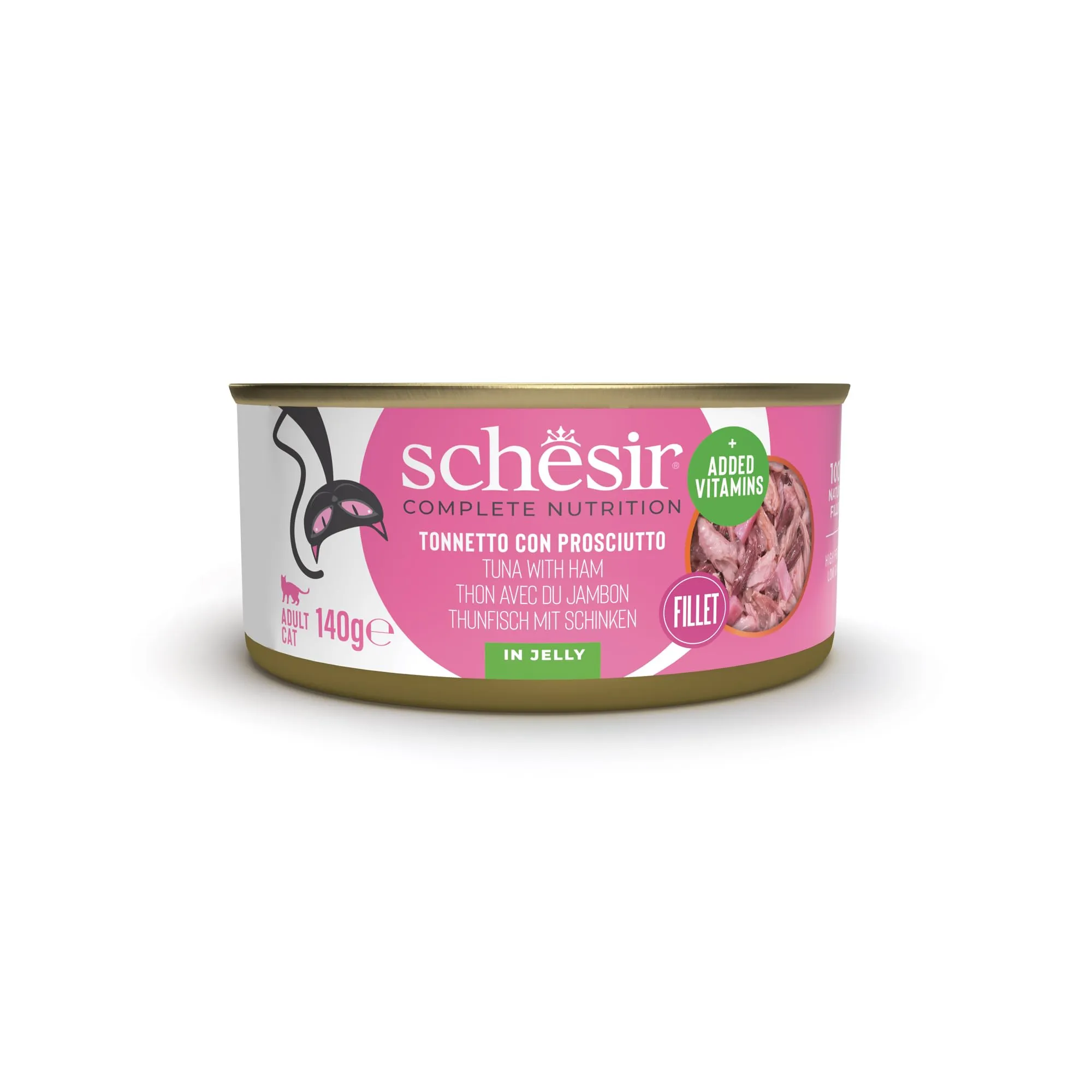 Schesir, Tonno con Prosciutto in Gelatina, Cibo Umido Completo per Gatti, Con Vitamine Aggiunte, 100% Naturale, Cruelty-Free, 8 x 140g - immagine 3