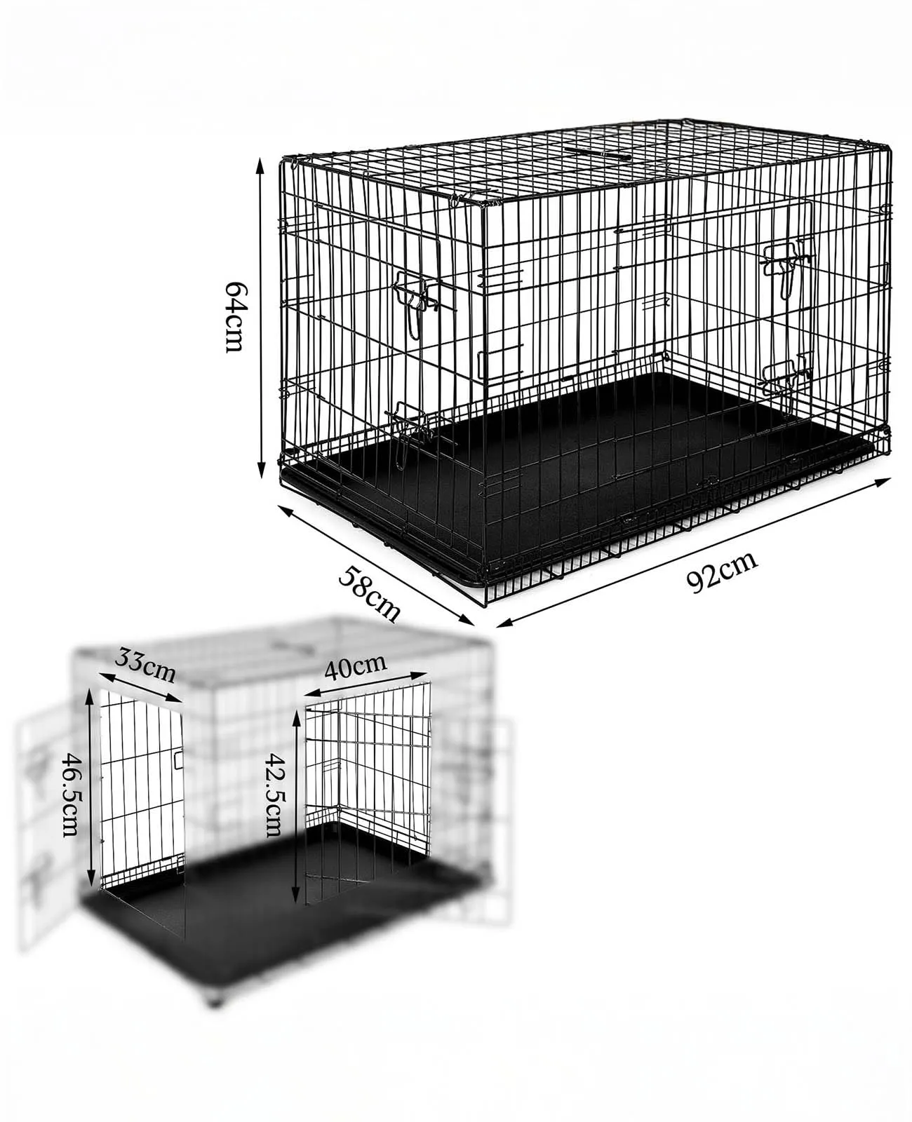 lionto Gabbia per Cani e Gatti, Pieghevole, 92 x 58 x 64 cm, Nero - immagine 5