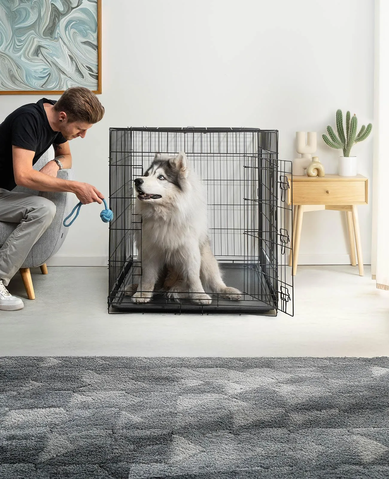 lionto Gabbia per Cani e Gatti, Pieghevole, 122 x 75 x 81 cm, Nero - immagine 2