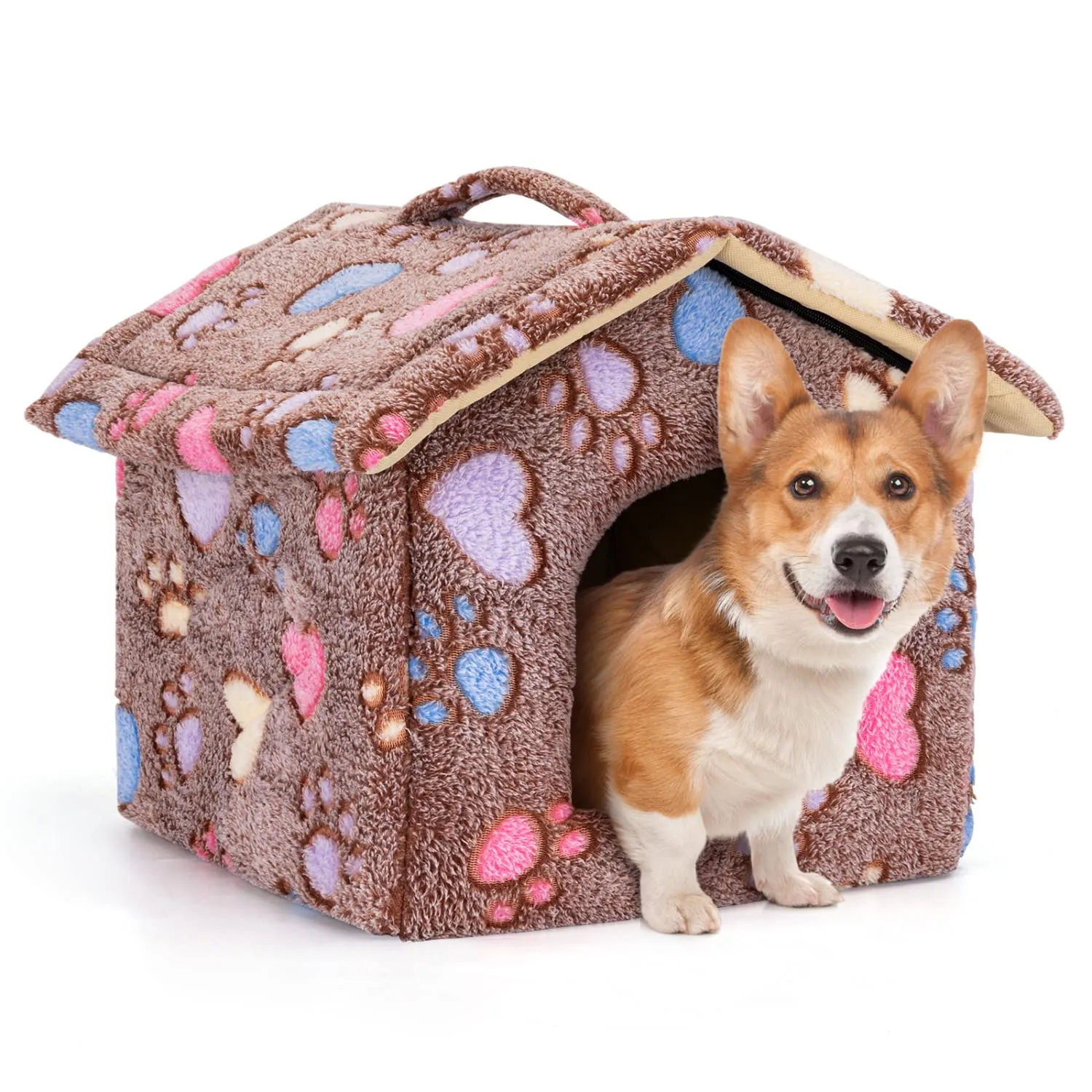 Nobleza Casetta per cani, Cozy Cuccia per Gatti e Cani Tetto asportabile Pieghevole Cuccia Gatto Chiusa Interno con materasso rimovibile 53x50x43cm L, Morbido Caldo e Lavabile Marrone - immagine 1