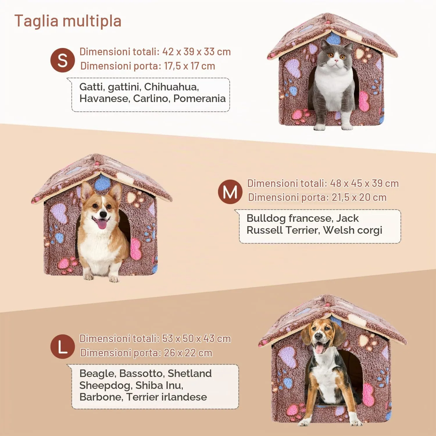 Nobleza Casetta per cani, Cozy Cuccia per Gatti e Cani Tetto asportabile Pieghevole Cuccia Gatto Chiusa Interno con materasso rimovibile 53x50x43cm L, Morbido Caldo e Lavabile Marrone - immagine 2