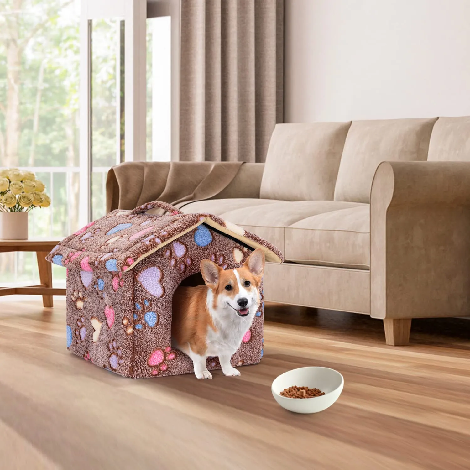 Nobleza Casetta per cani, Cozy Cuccia per Gatti e Cani Tetto asportabile Pieghevole Cuccia Gatto Chiusa Interno con materasso rimovibile 53x50x43cm L, Morbido Caldo e Lavabile Marrone - immagine 8