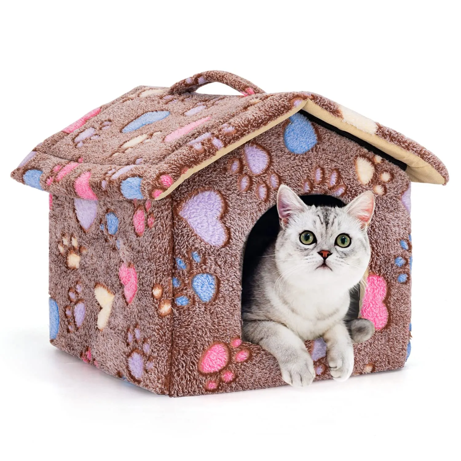 Nobleza Cuccia Gatto Chiusa Interno 42 x 39 x 33 cm - Letto Gatto Nicchia, Cuccia Igloo per Gatti, Cani Piccoli e Cucciolo, Conigli, Morbido Caldo e Lavabile Marrone - immagine 1