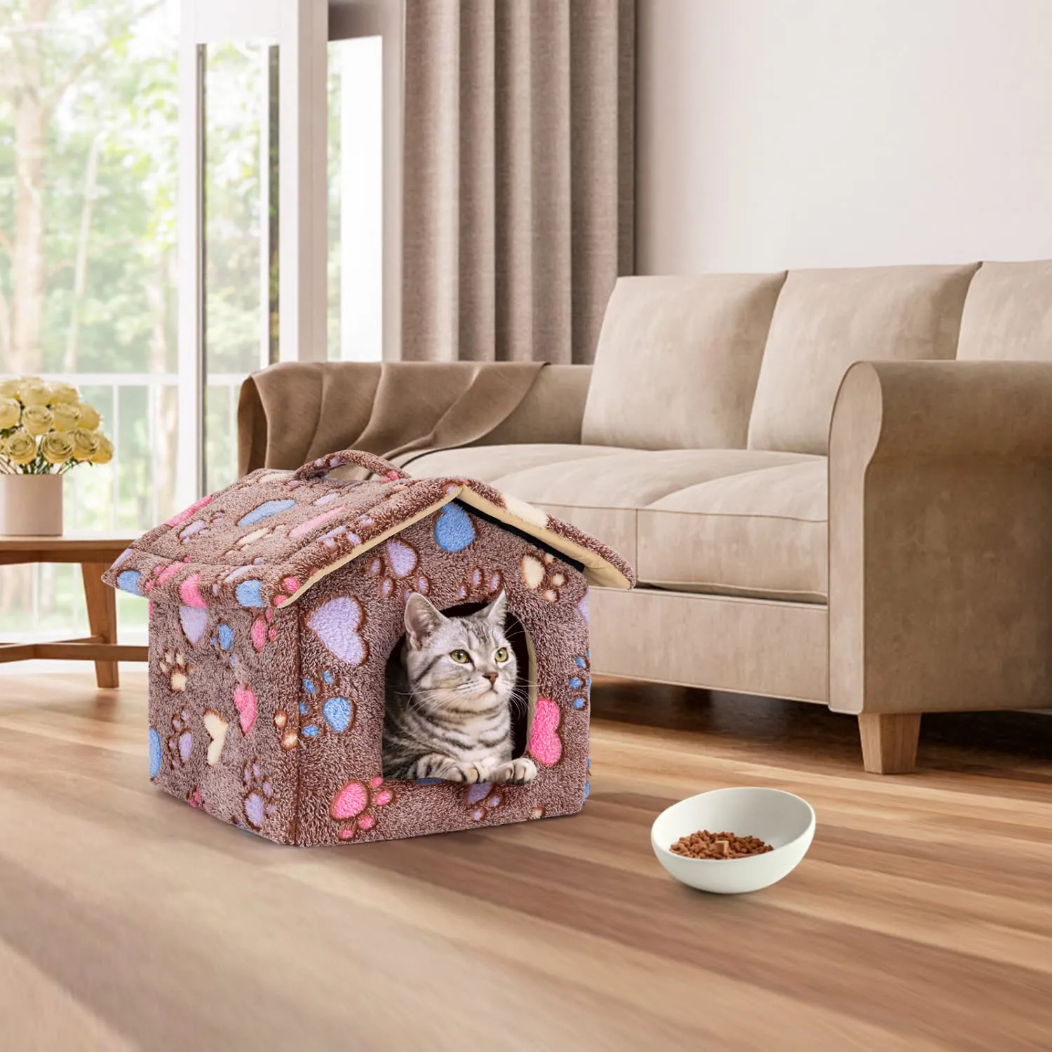 Nobleza Cuccia Gatto Chiusa Interno 42 x 39 x 33 cm - Letto Gatto Nicchia, Cuccia Igloo per Gatti, Cani Piccoli e Cucciolo, Conigli, Morbido Caldo e Lavabile Marrone - immagine 8