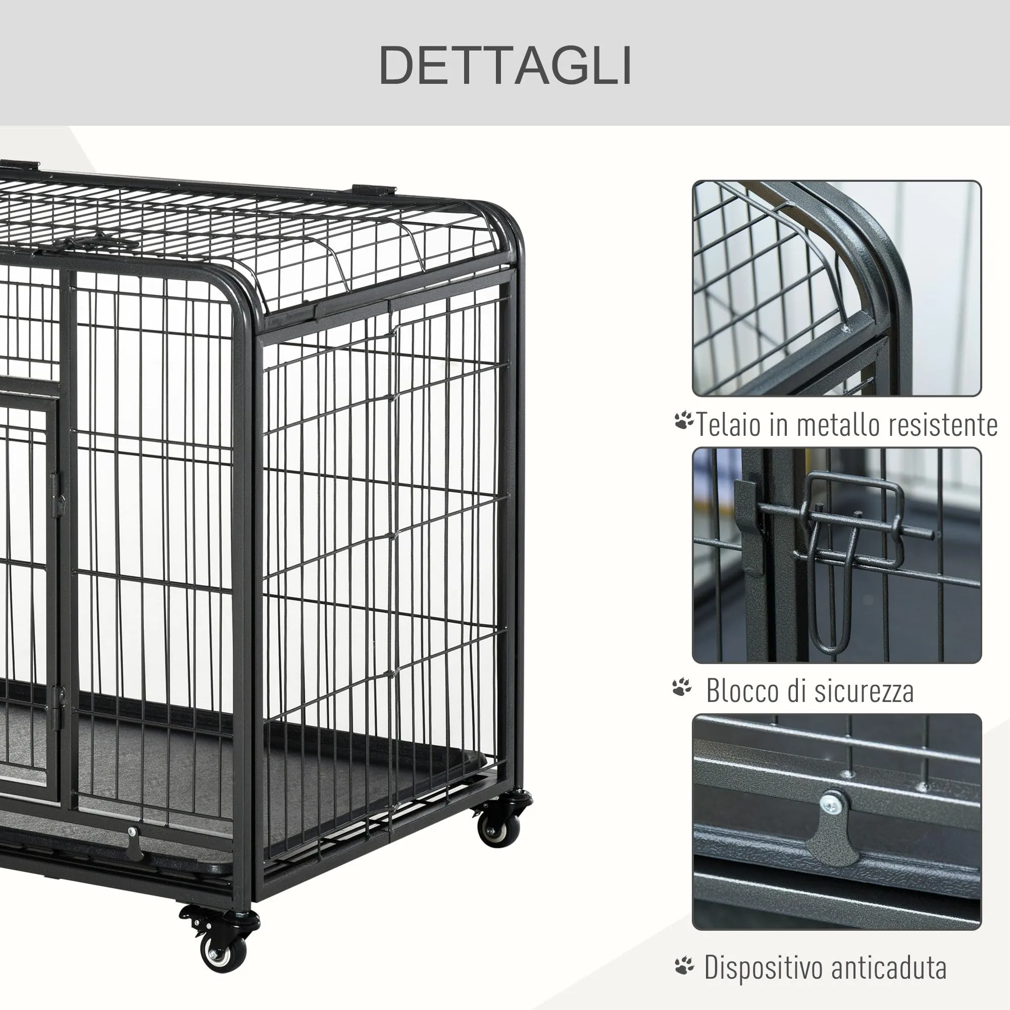 PawHut Kennel Gabbia per Cani Pieghevole, 109.5x71x78cm, Grigio Scuro - immagine 5