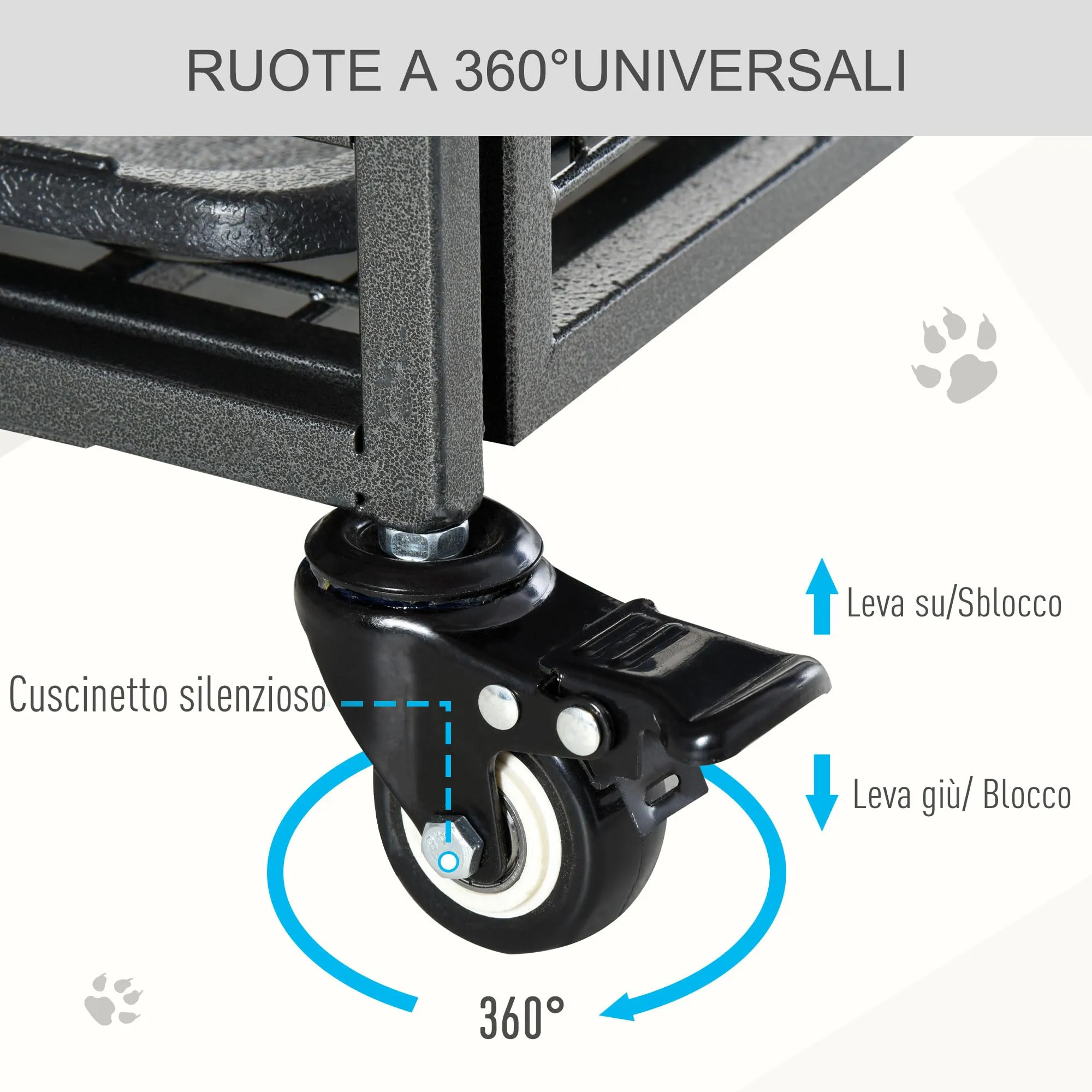 PawHut Kennel Gabbia per Cani Pieghevole, 109.5x71x78cm, Grigio Scuro - immagine 6