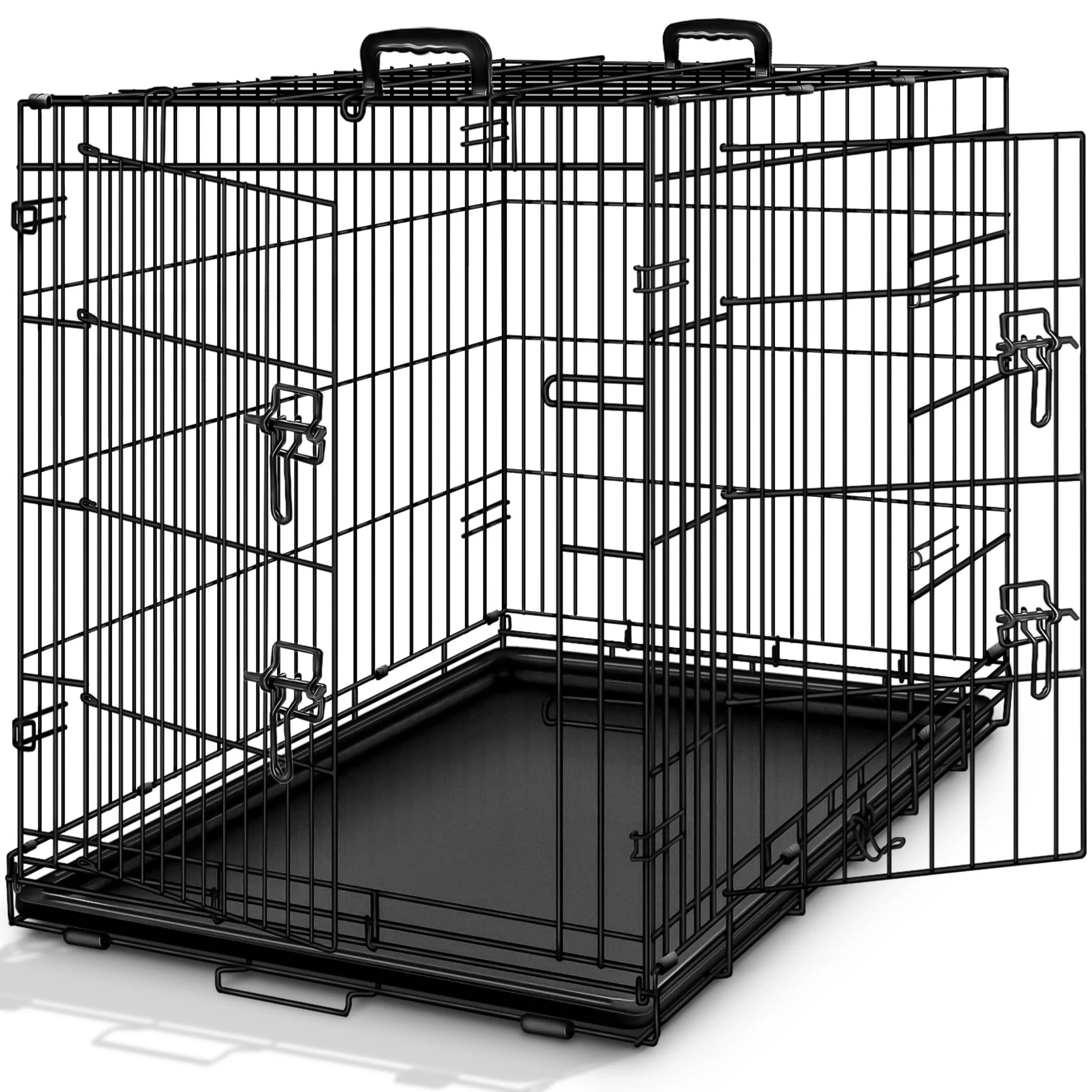 TRESKO Gabbie Pieghevole per Cani e Gatti | Trasportino con 2 Porte in Metallo | Box per Animali | Cuccia Pieghevole con Vassoio Rimovibil (M - 62 x 45 x 52 cm) - immagine 1