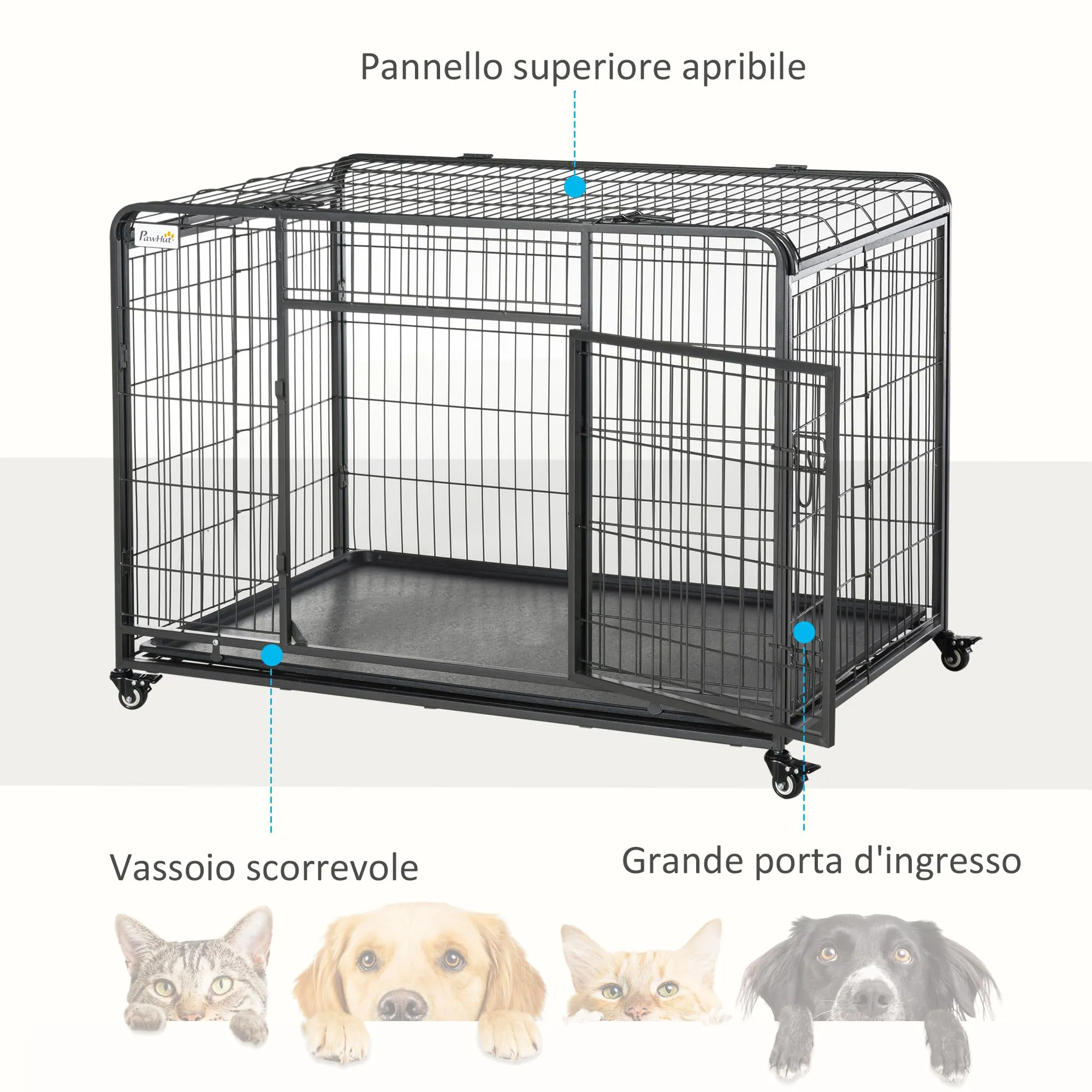 PawHut Kennel Gabbia per Cani Pieghevole, 125x76x81cm, Grigio Scuro - immagine 4