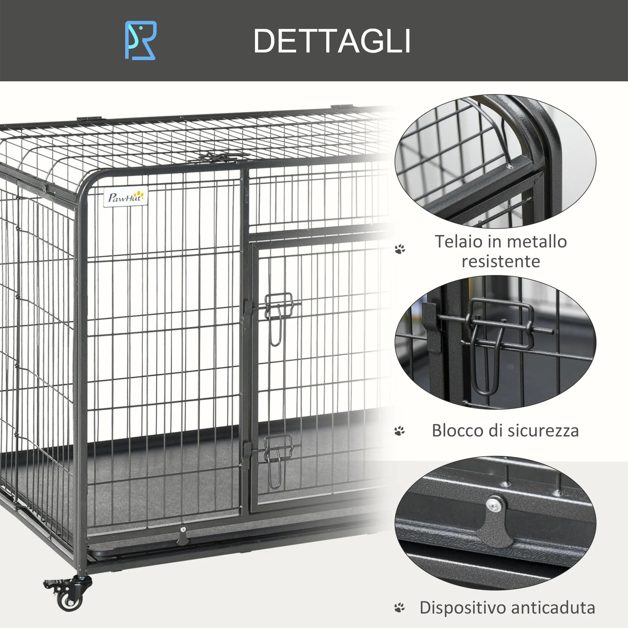 PawHut Kennel Gabbia per Cani Pieghevole, 125x76x81cm, Grigio Scuro - immagine 5