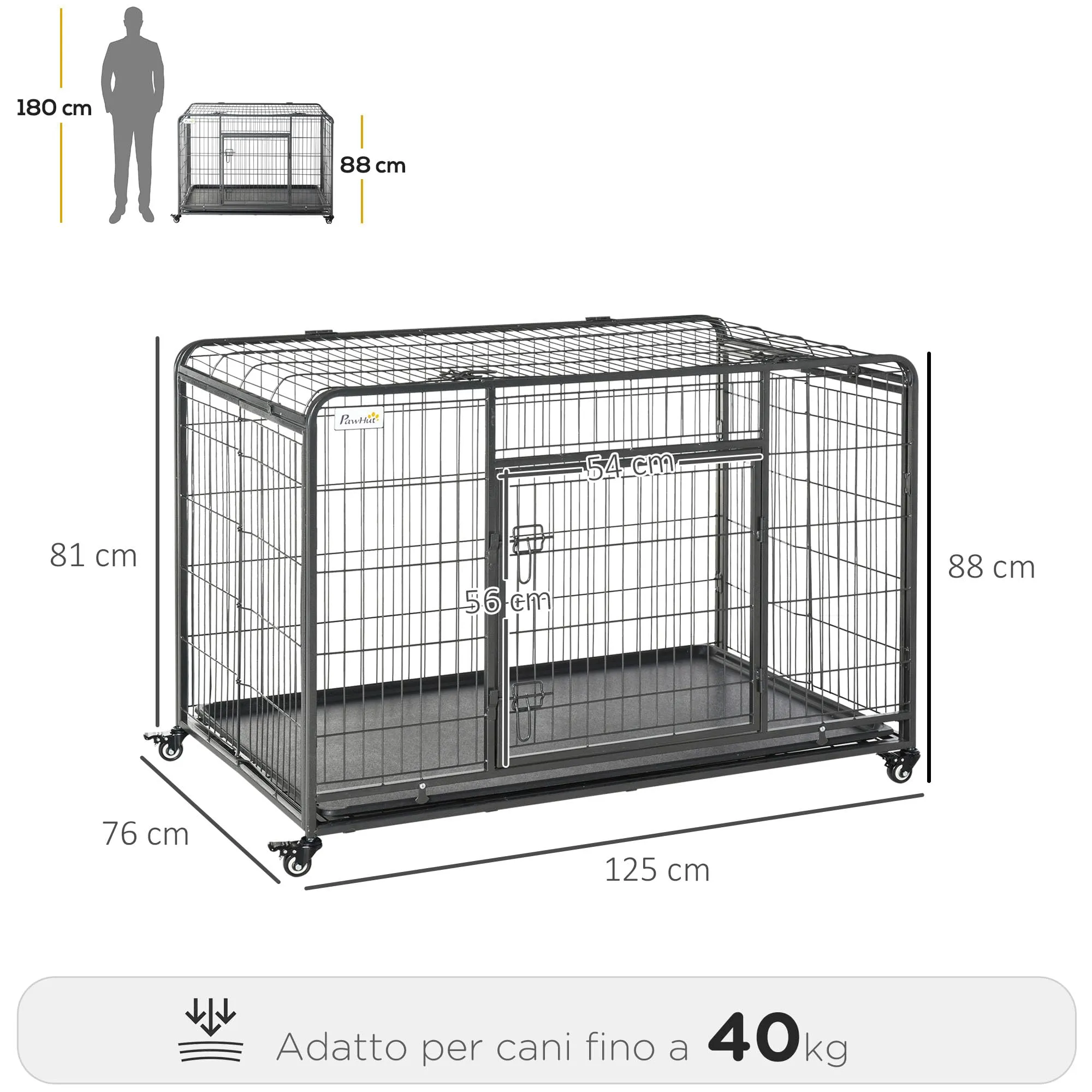 PawHut Kennel Gabbia per Cani Pieghevole, 125x76x81cm, Grigio Scuro - immagine 7