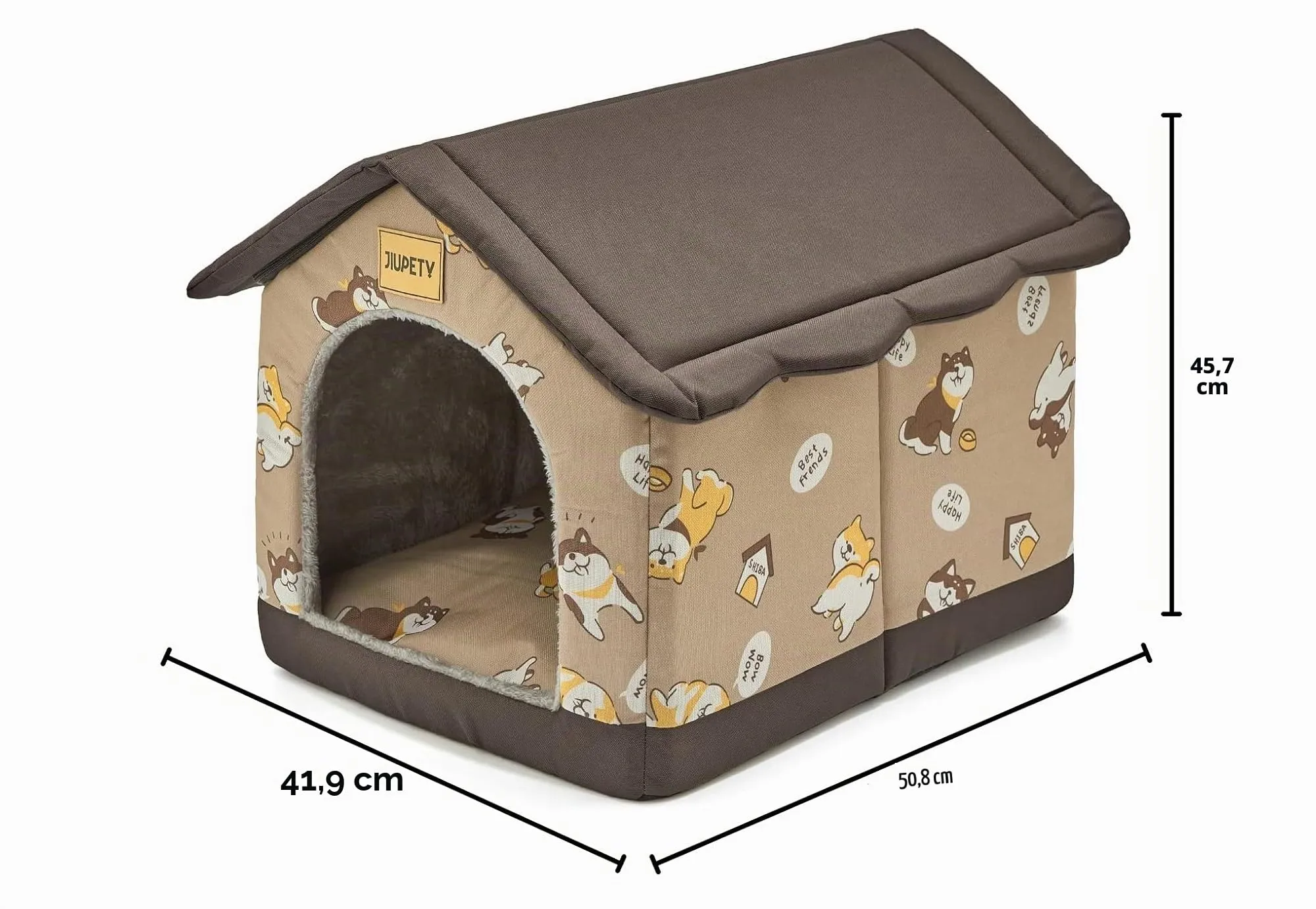 Jiupety Cucce per Cani da Interno, Taglia L Cuccia Cane Interno Taglia Media, Letto per Cani Grotta Calda e Confortevole, Cuscino Reversibile, Fondo Antiscivolo, Marrone - immagine 2