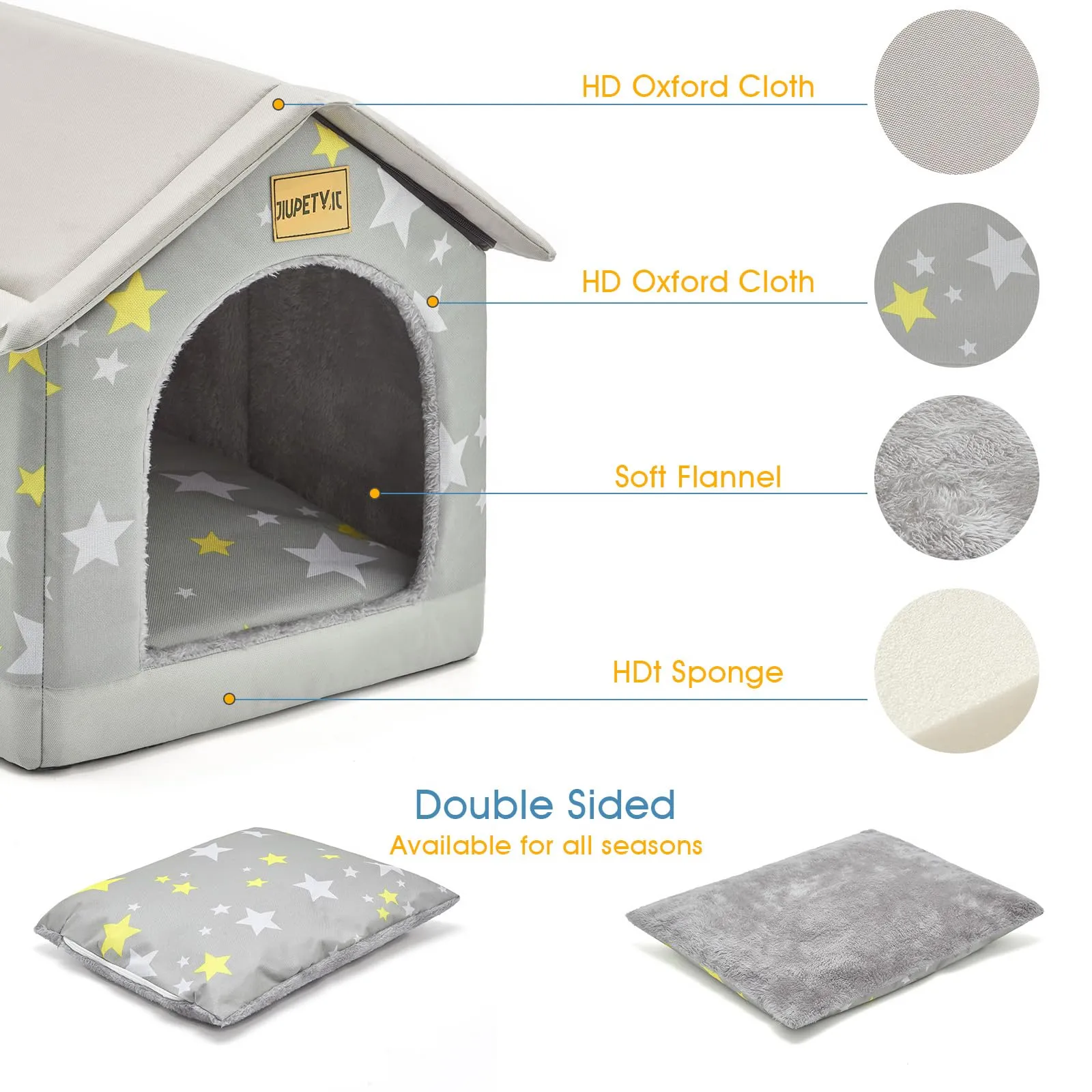 Jiupety Cuccia Gatto Interno, Taglia S Cuccia per Gatti da Interno Adatto A Cani e Gatti, Grotta Calda e Confortevole, Cuscino Sedile Reversibile, Fondo Antiscivolo, Grigio - immagine 2