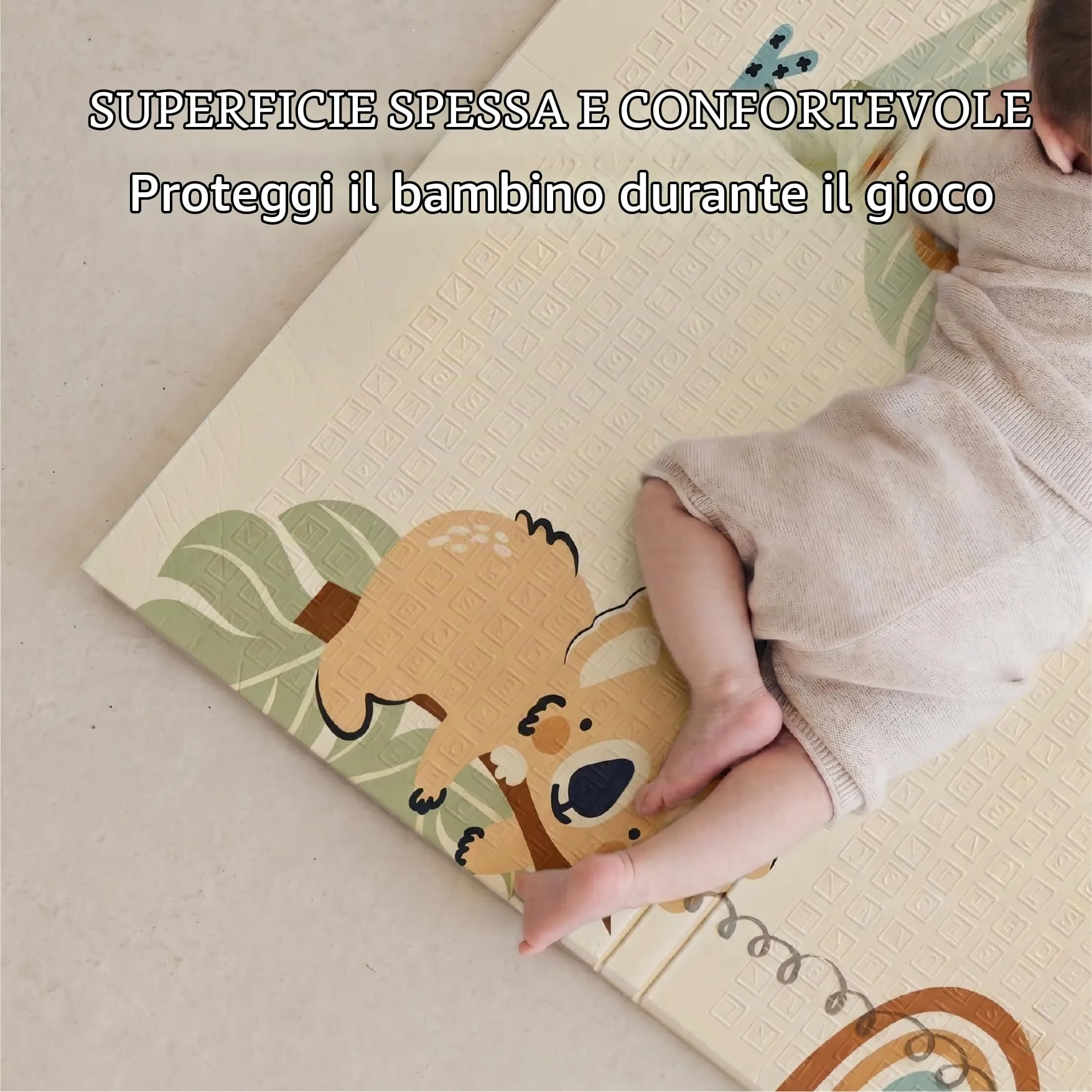Buddy Baby - Tappetino da gioco per bambini, XXL, 180 x 200 cm, double face, resistente, imbottito, pieghevole, con borsa per il trasporto (Safari/Words) - immagine 3