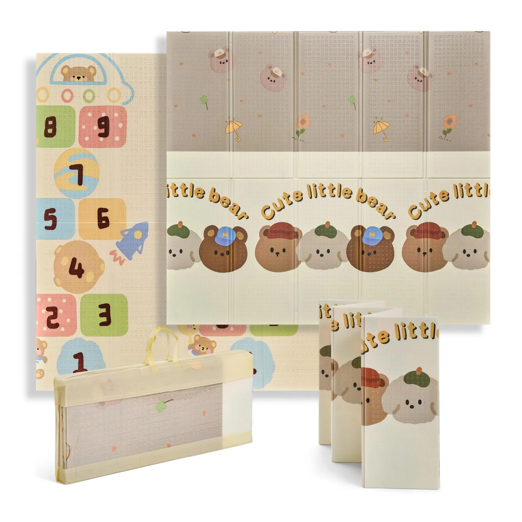 Buddy Baby - Tappetino da gioco per bambini, XXL, 180 x 200 cm, double face, resistente, imbottito, pieghevole, con borsa per il trasporto (Elephant/Numbers) - immagine 1