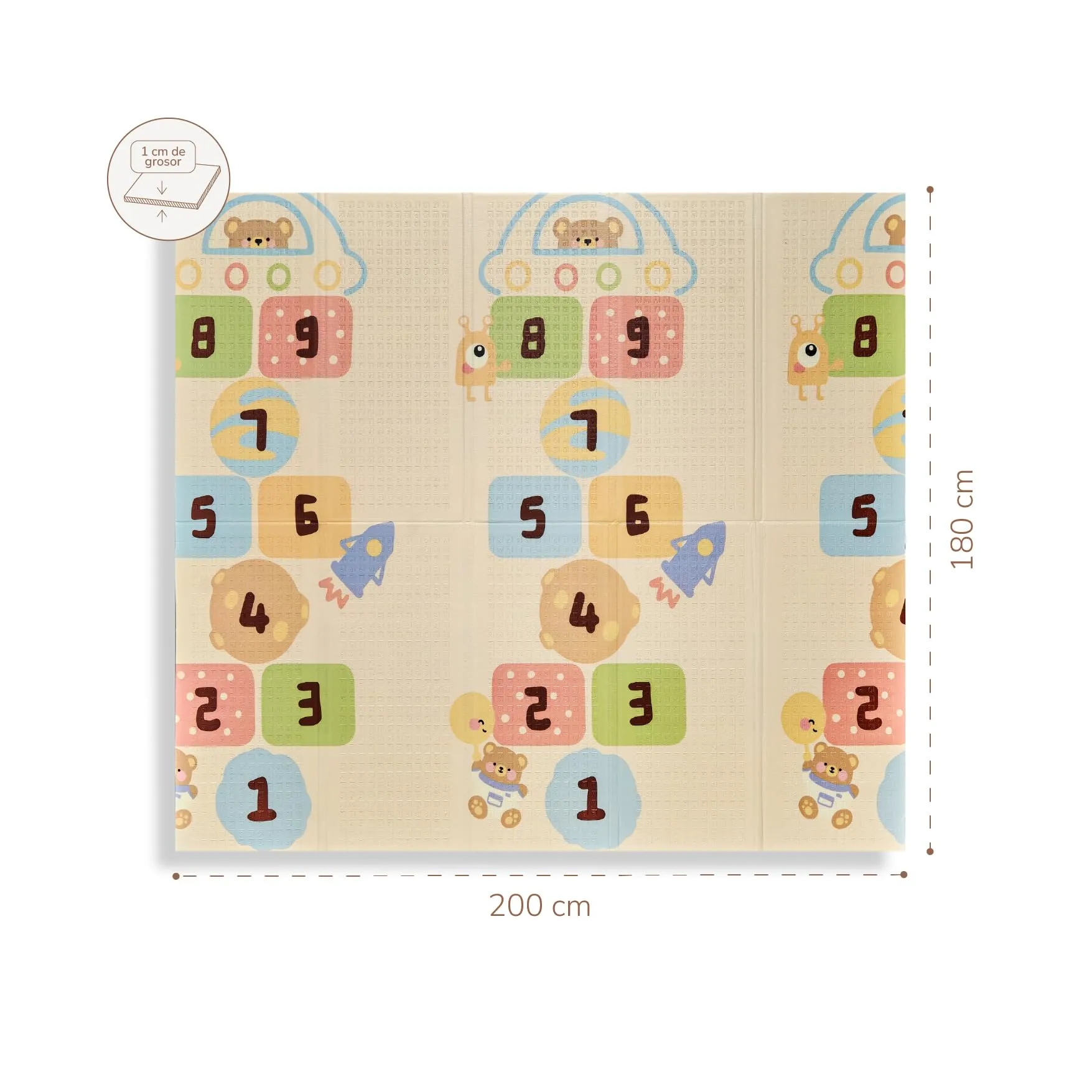 Buddy Baby - Tappetino da gioco per bambini, XXL, 180 x 200 cm, double face, resistente, imbottito, pieghevole, con borsa per il trasporto (Elephant/Numbers) - immagine 7