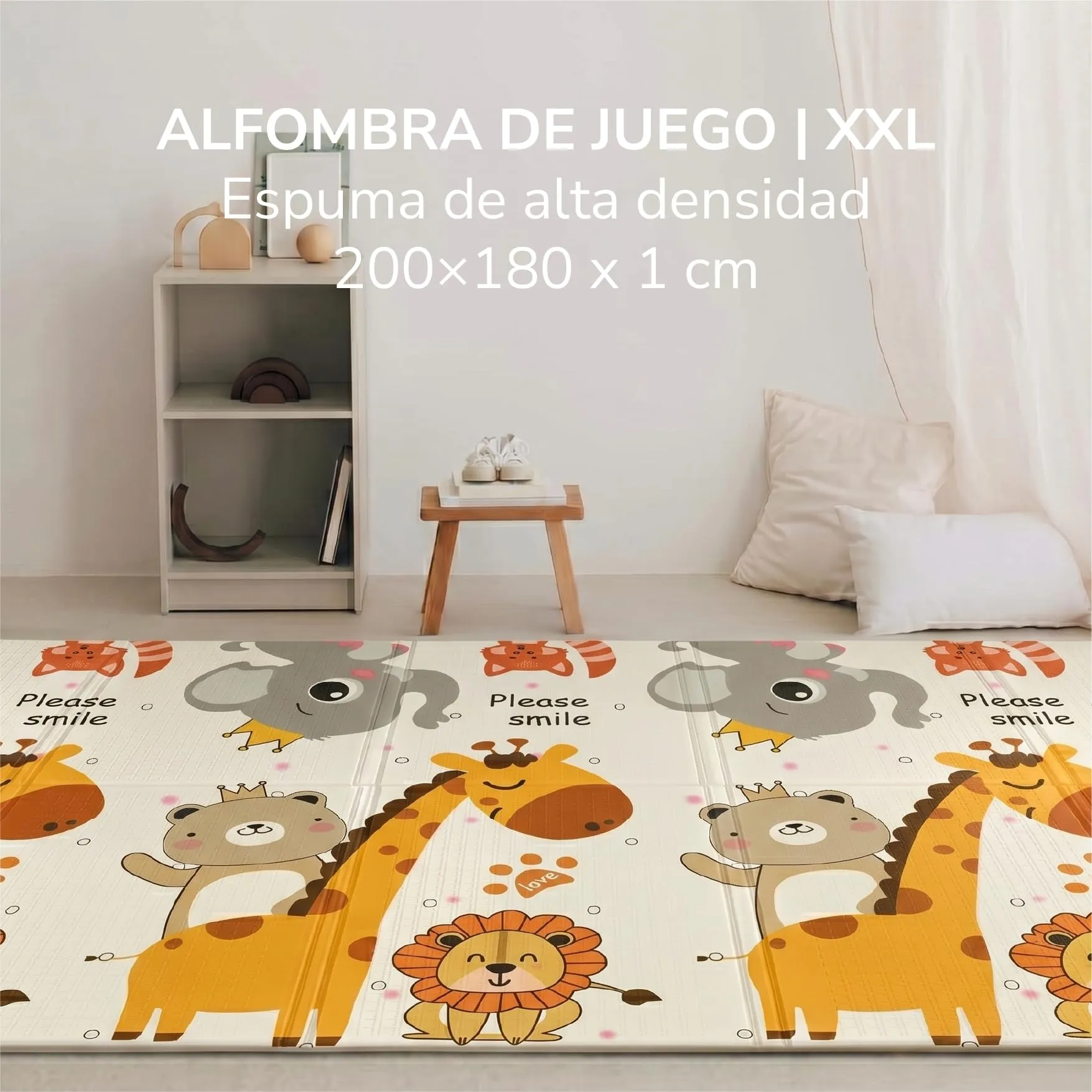 Buddy Baby - Tappetino da gioco per bambini, XXL, 180 x 200 cm, double face, resistente, imbottito, pieghevole, con borsa per il trasporto (Zoo/Machine) - immagine 5