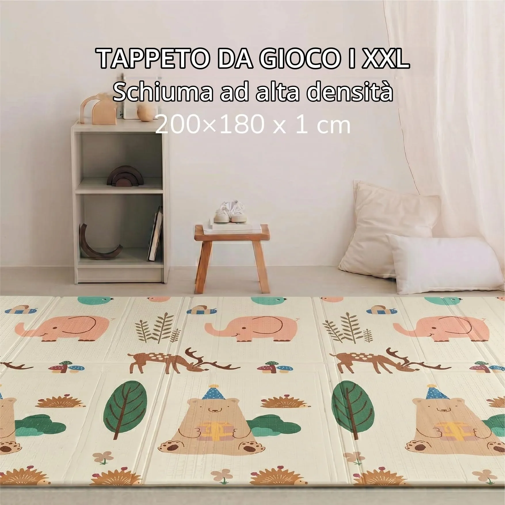 Buddy Baby - Tappetino da gioco per bambini, XXL, 180 x 200 cm, double face, resistente, imbottito, pieghevole, con borsa per il trasporto - immagine 5