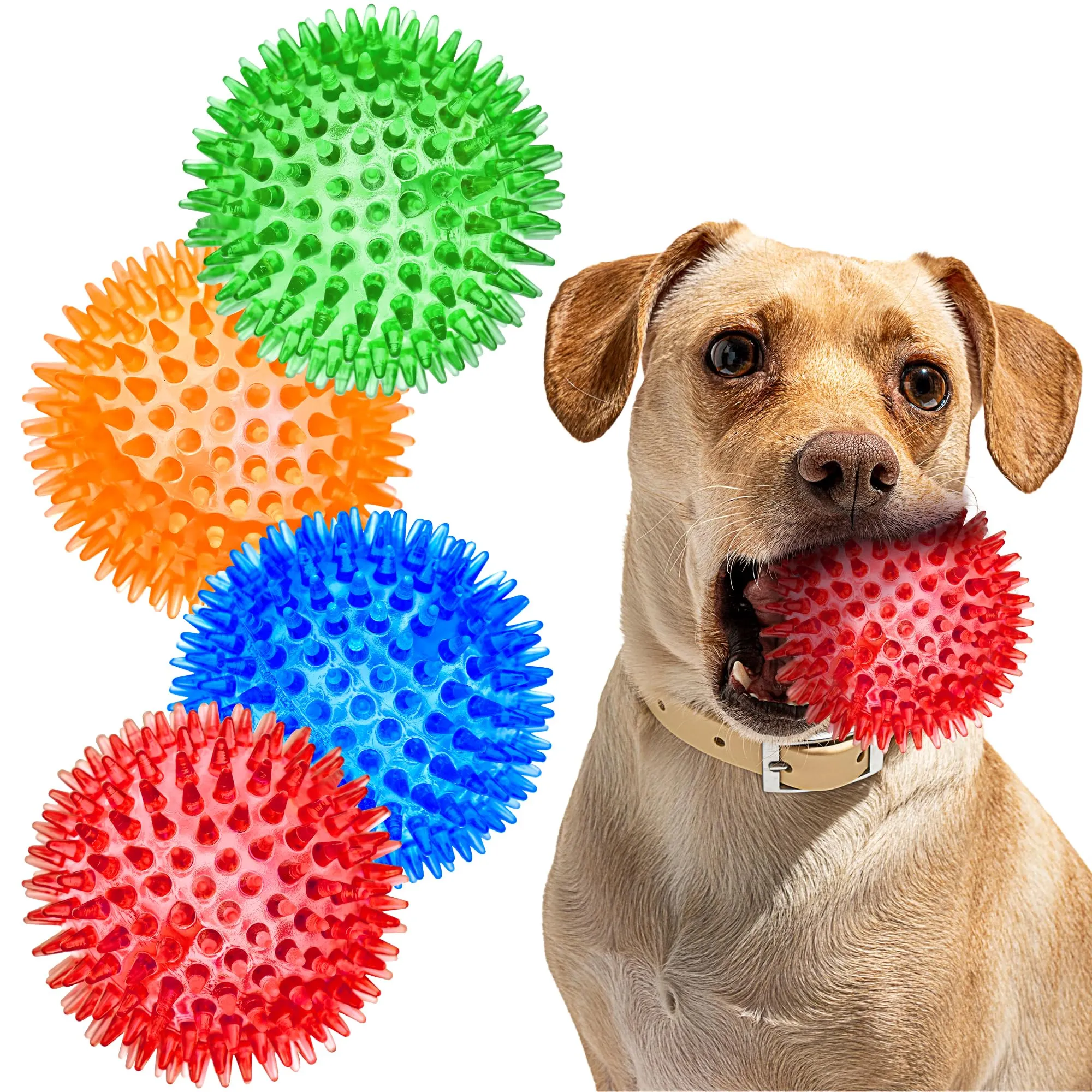 SHARLOVY Palline Squeaky da 7,6 cm per Cani Piccoli, 4 Colori Palline Spiky per Dentizione di Cuccioli, Durevoli Giocattoli da Masticare per Cuccioli per la Dentizione - immagine 1